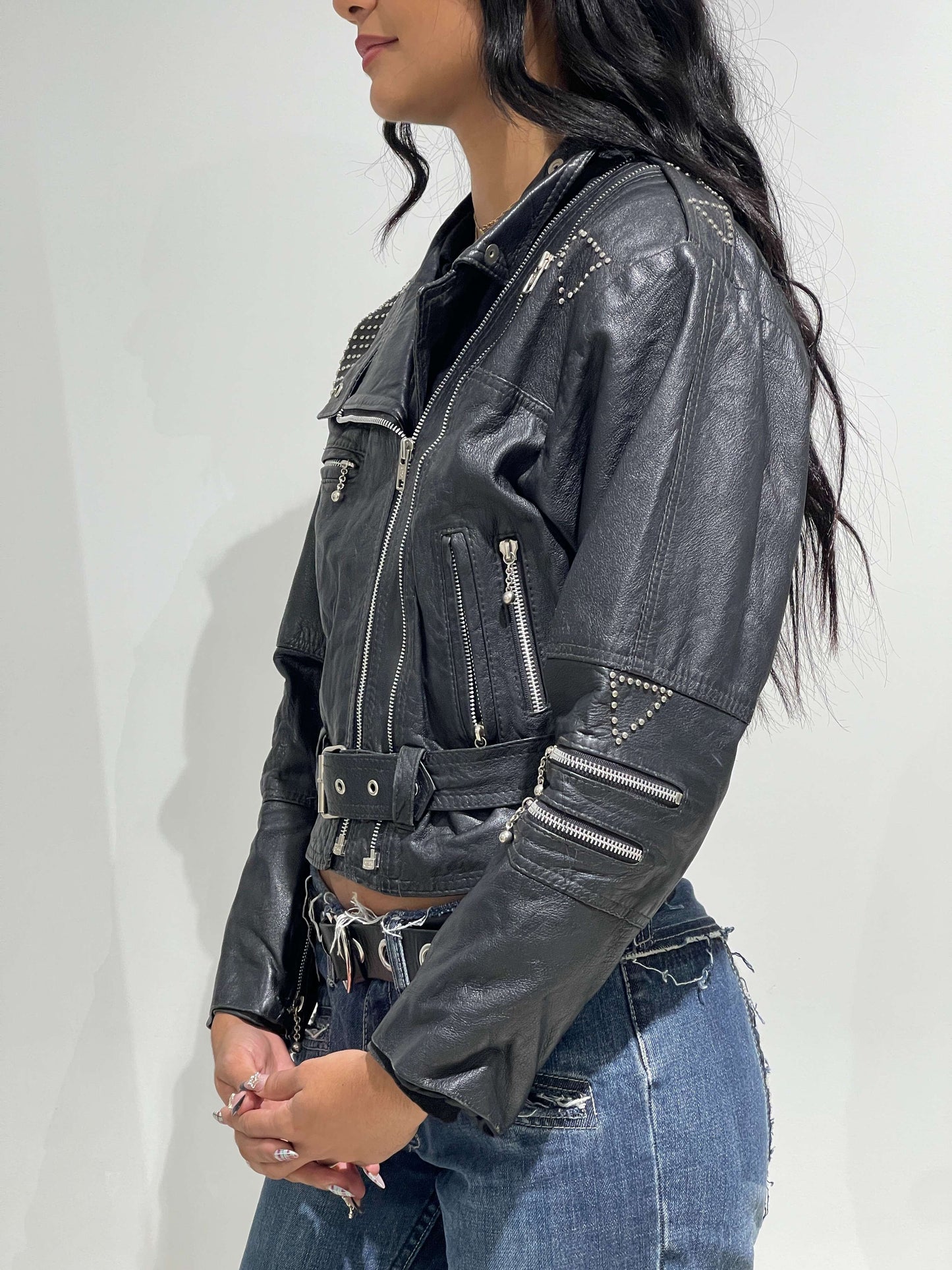 Vintage 90s Double Zip Up Leather Cropped Jacket