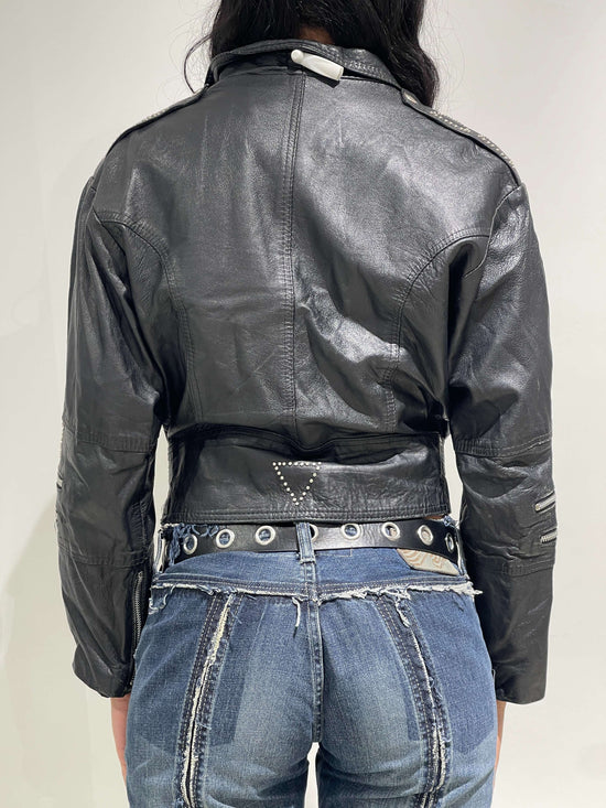 Vintage 90s Double Zip Up Leather Cropped Jacket