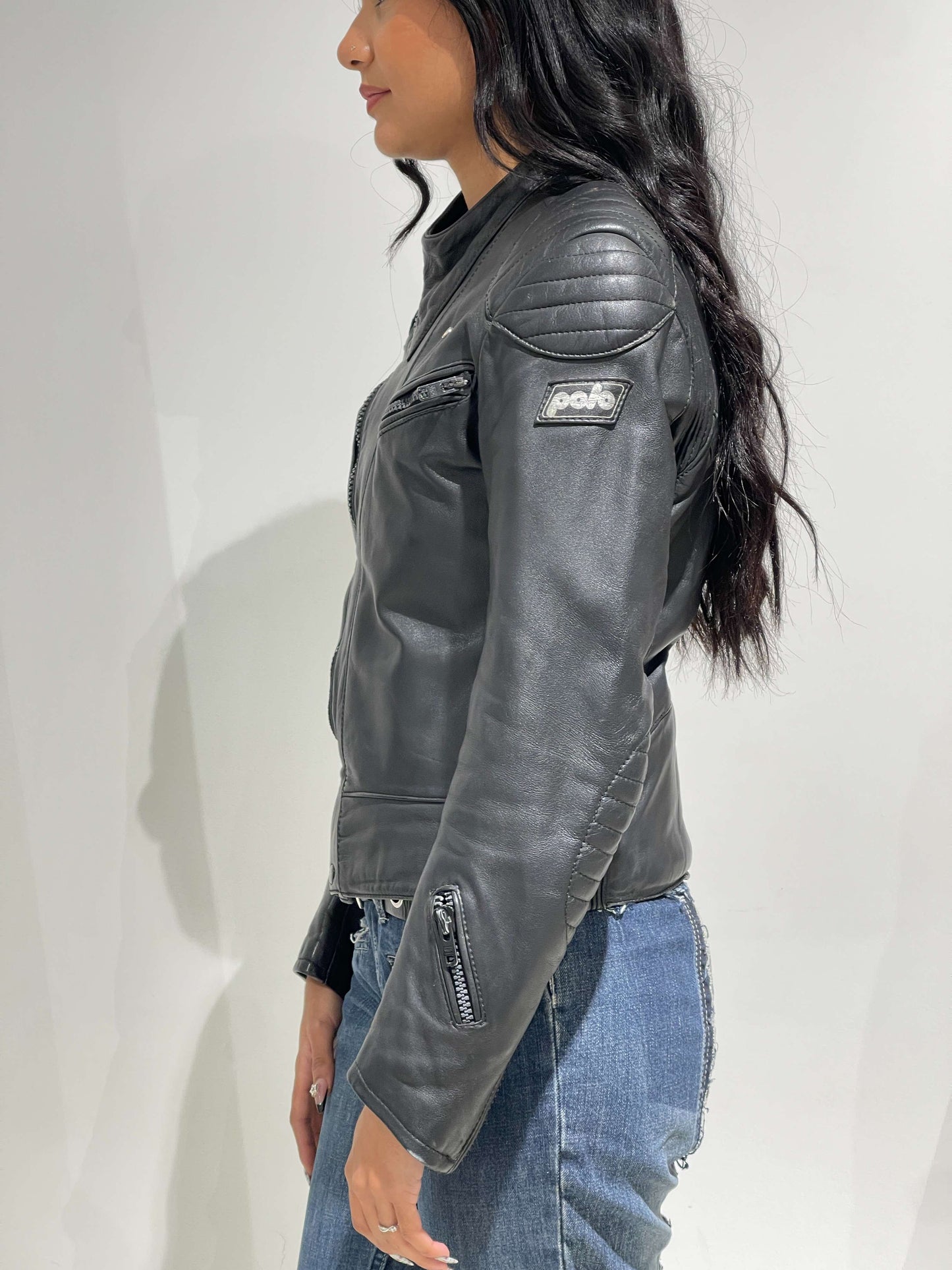 Vintage 90s Motorbike Oversized Leather Jacket In Black