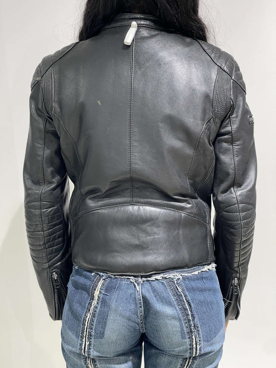 Vintage 90s Motorbike Oversized Leather Jacket In Black