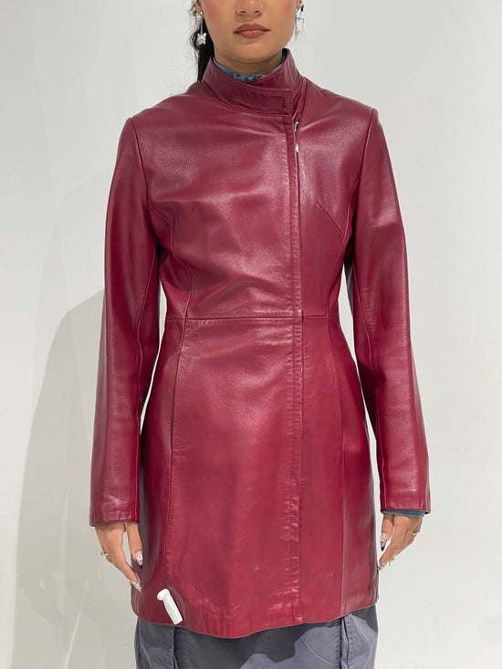 Vintage 90s Burgundy Leather Maxi Coat