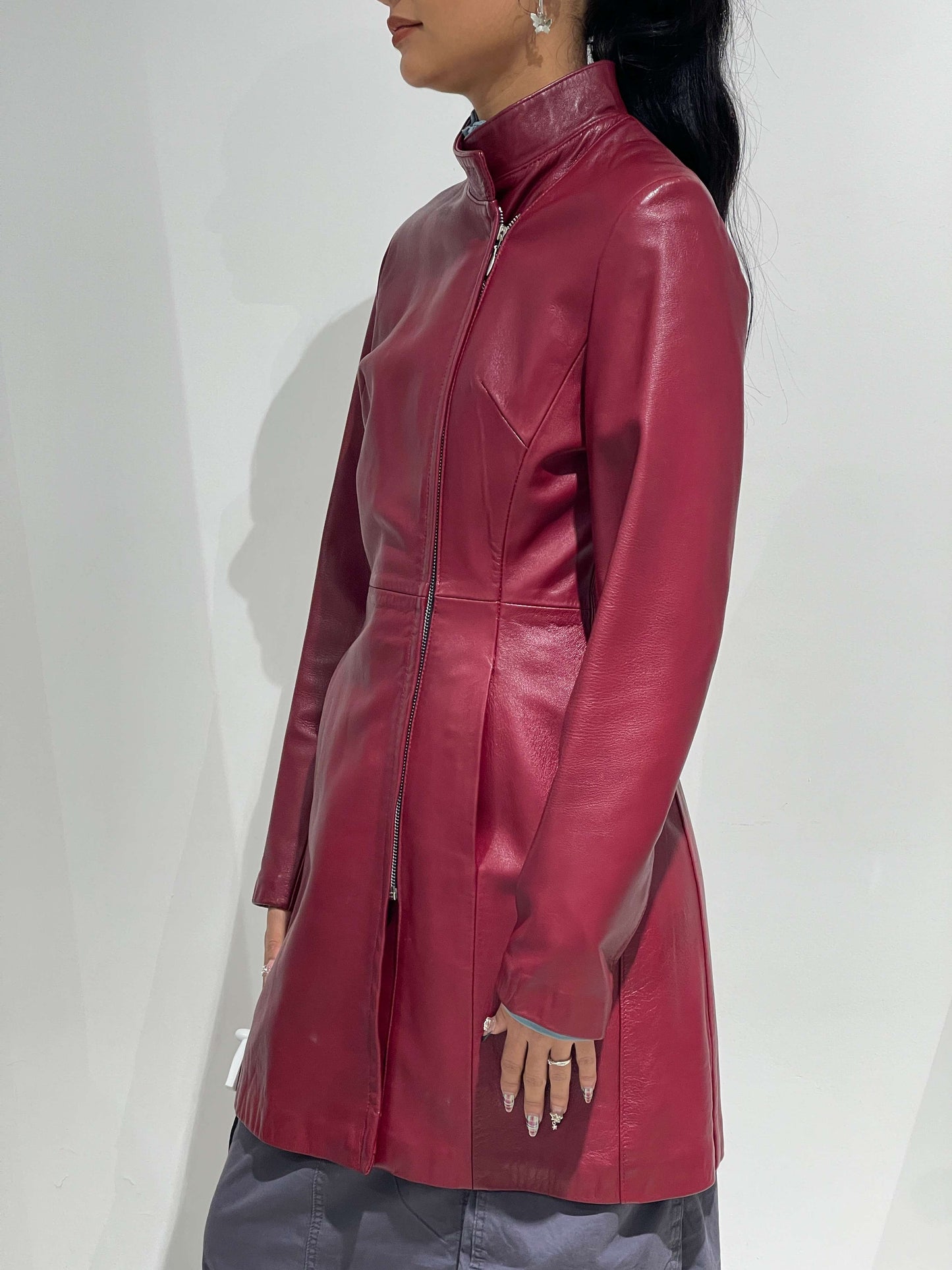 Vintage 90s Burgundy Leather Maxi Coat