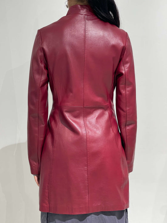 Vintage 90s Burgundy Leather Maxi Coat