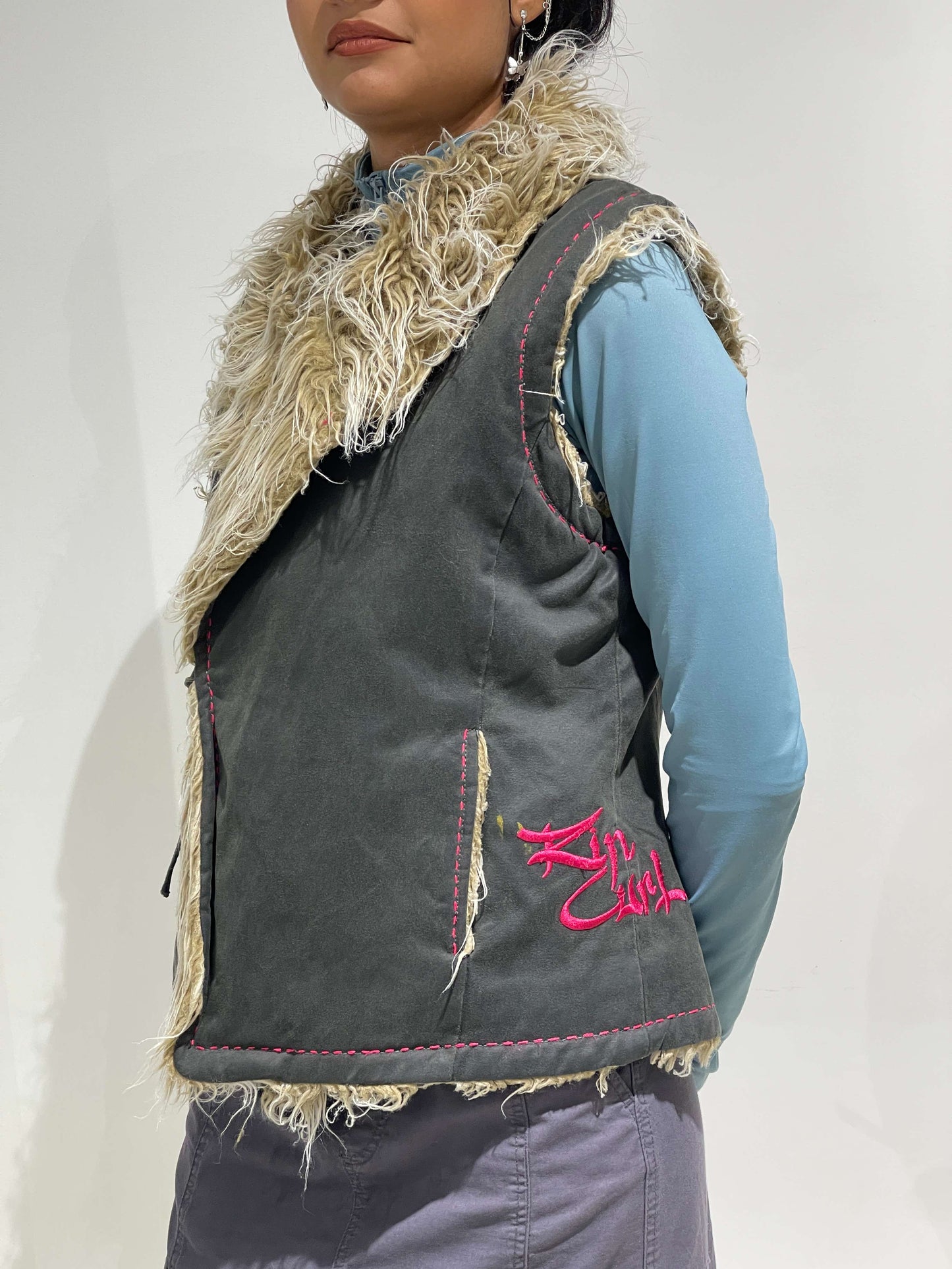 Vintage Y2K Rip Curl Boho Furry Vest