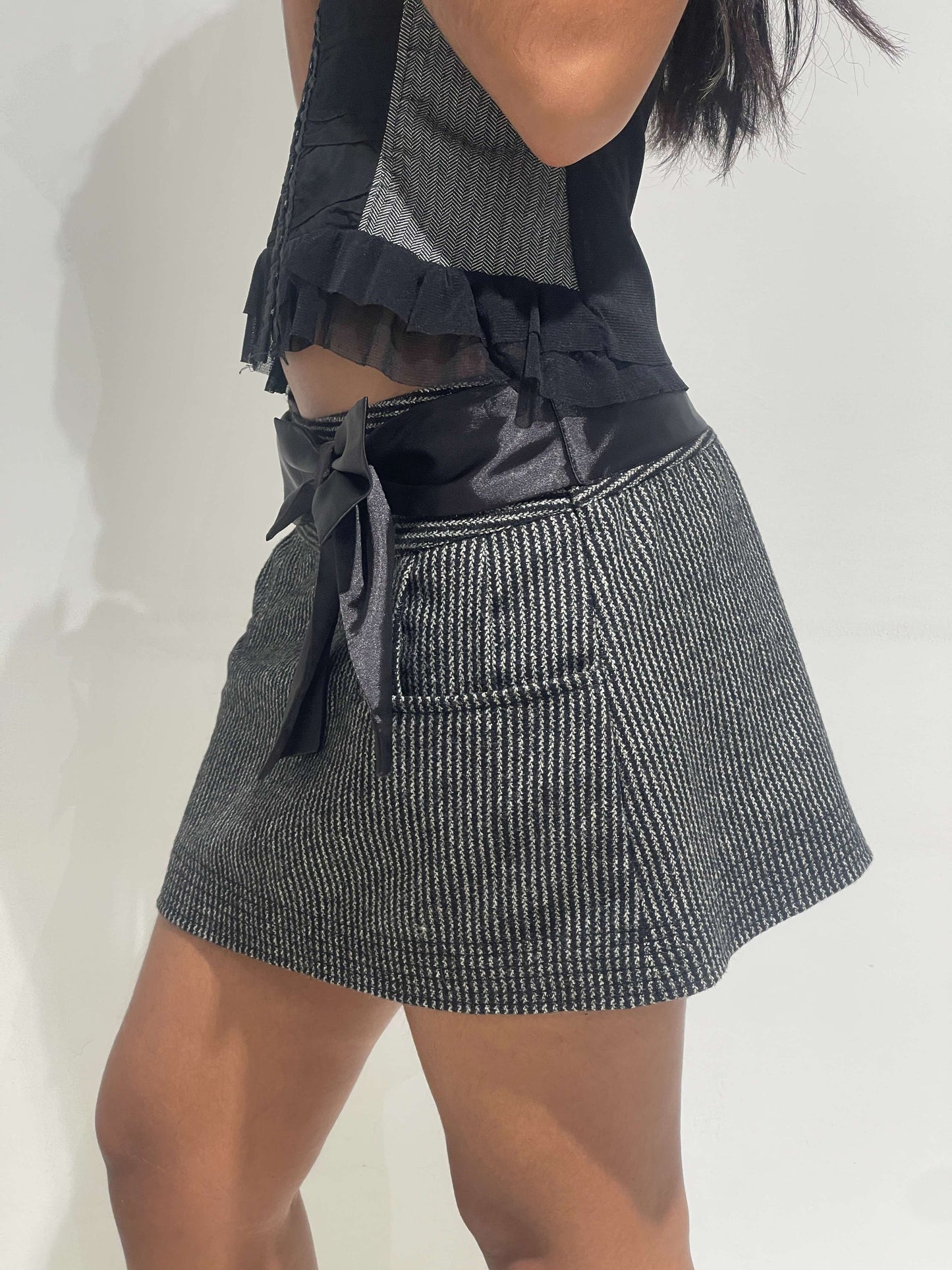 Vintage 00s Indie Sleaze Ribbon Wool Mini Skirt