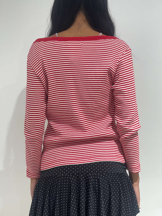 Vintage 00s French Style Striped Cardigan