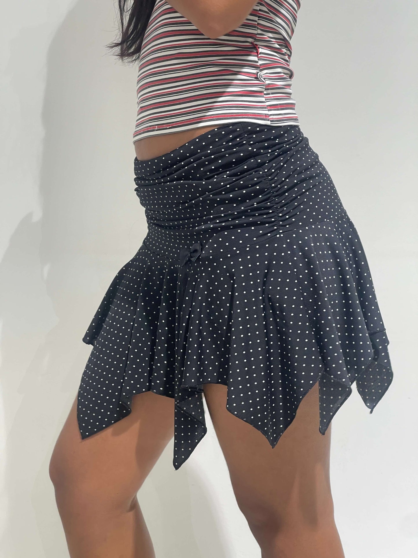 Vintage Y2K Dots Asymmetric Lycra Skirt