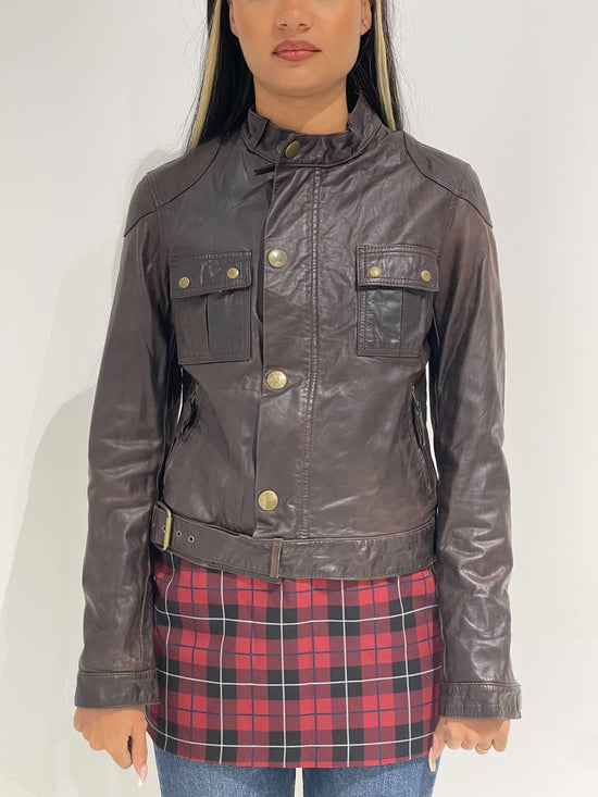 Vintage 00s Grunge Leather Jacket With Side Belt