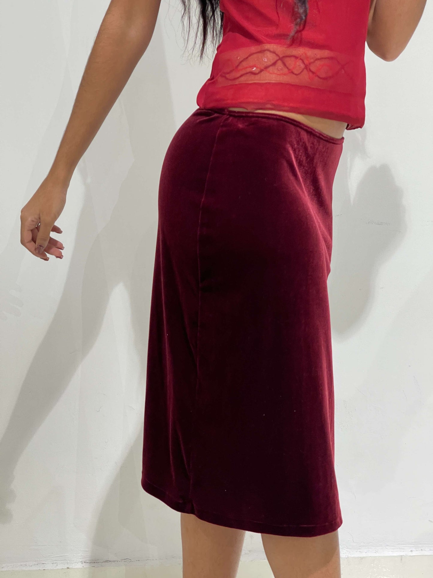 Vintage Late 90s Gaultier Style Velvet Midi Skirt (SET)