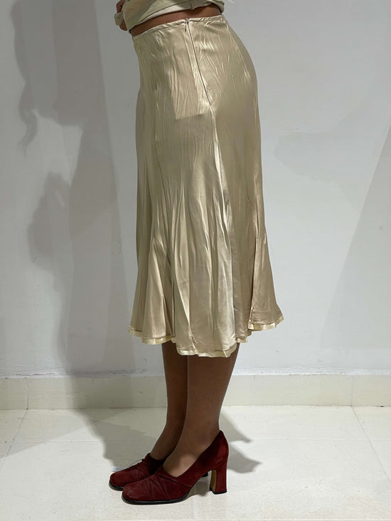 Vintage 90s Satin Gold Midi Skirt