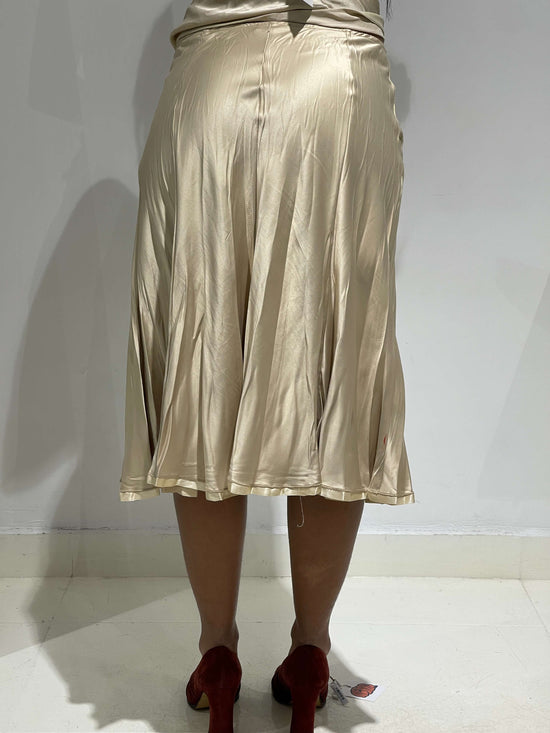 Vintage 90s Satin Gold Midi Skirt