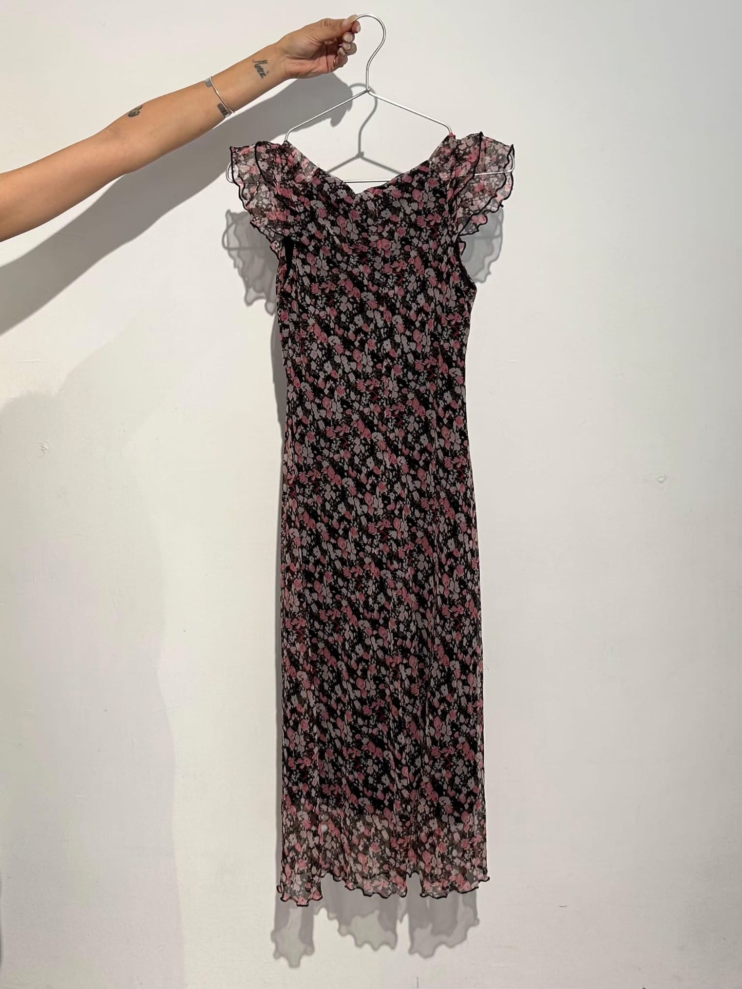 Vintage 00s Lana Del Rey Style Floral Ruffled Midi Dress