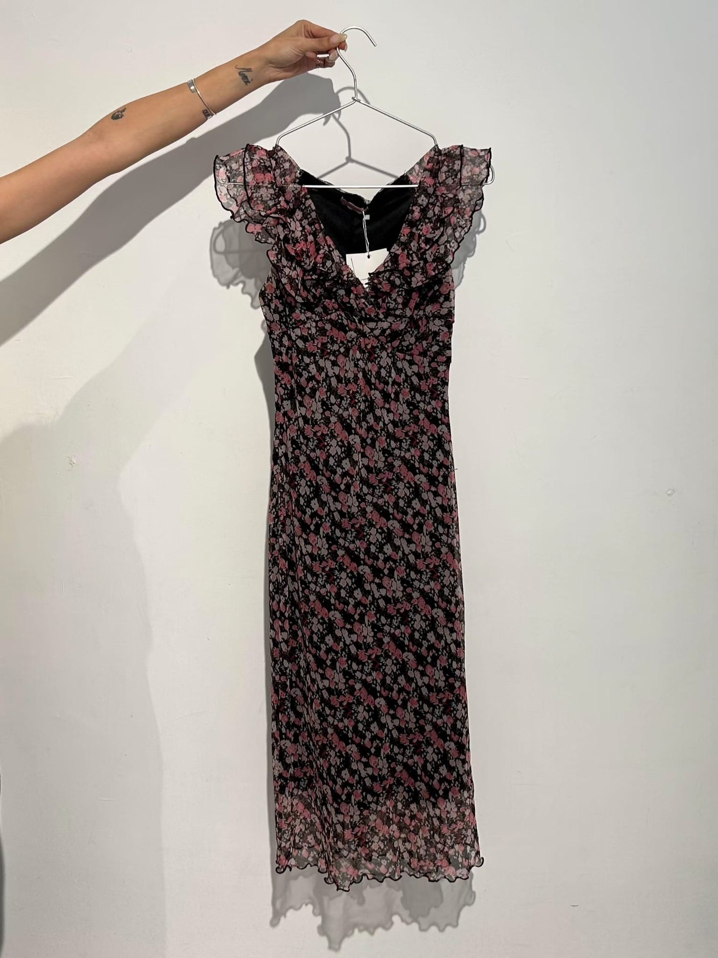 Vintage 00s Lana Del Rey Style Floral Ruffled Midi Dress