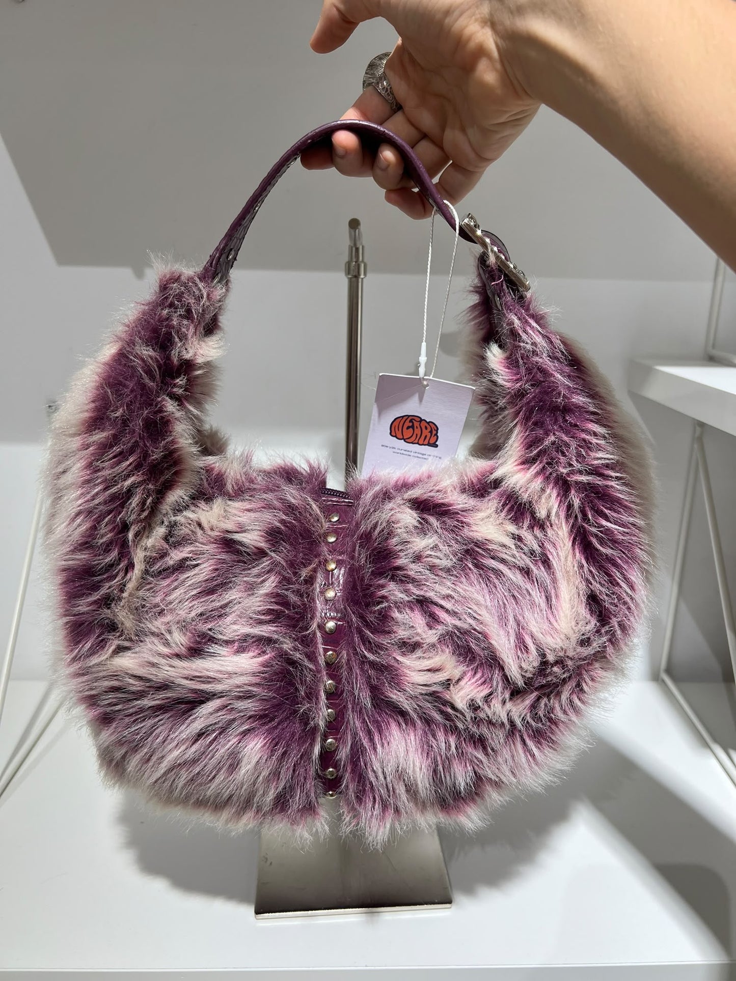 Rare Vintage Y2K Furry Hobo Bag In Purple