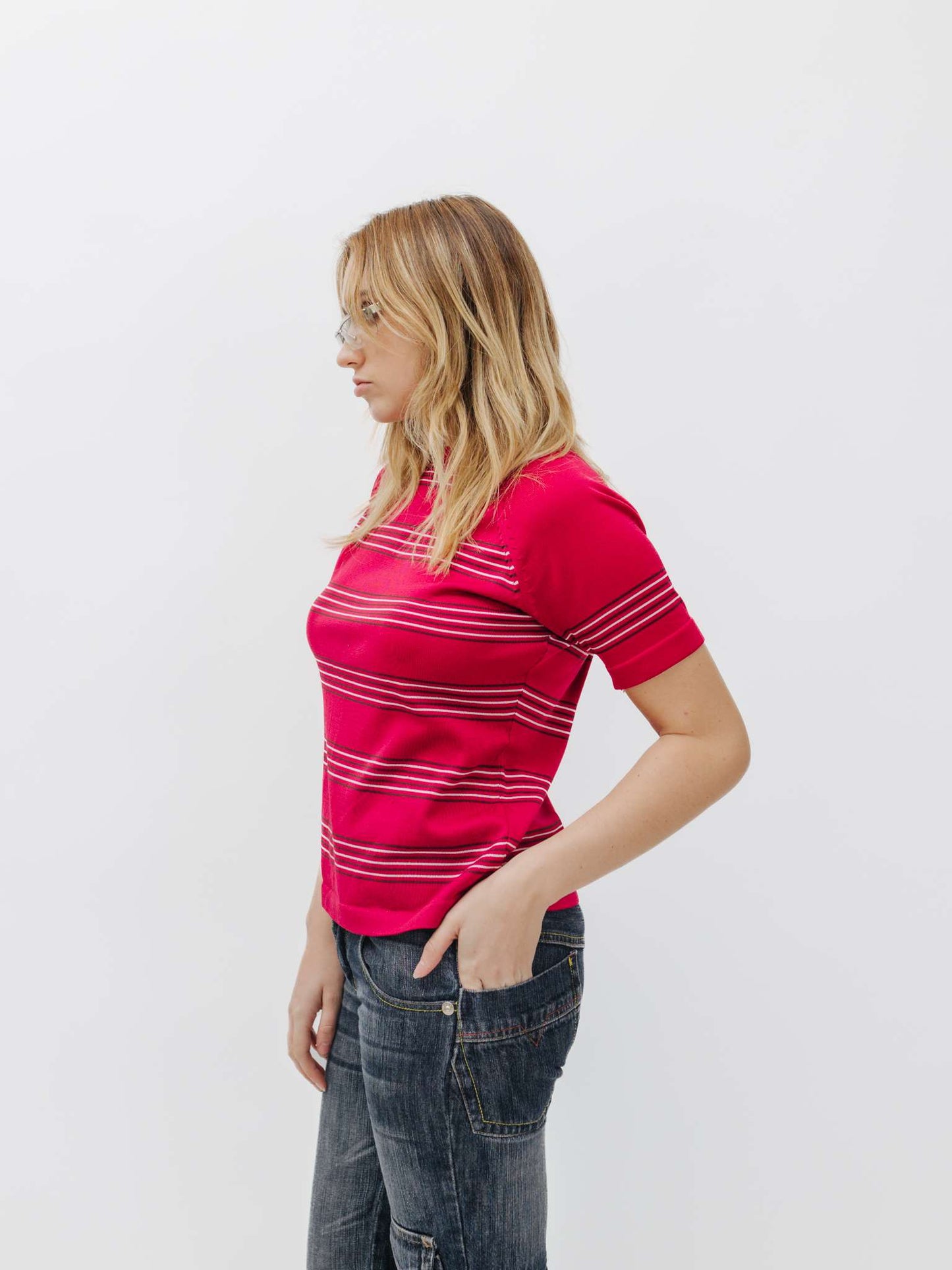 Vintage 90s Knitted Stripped Retro Tee