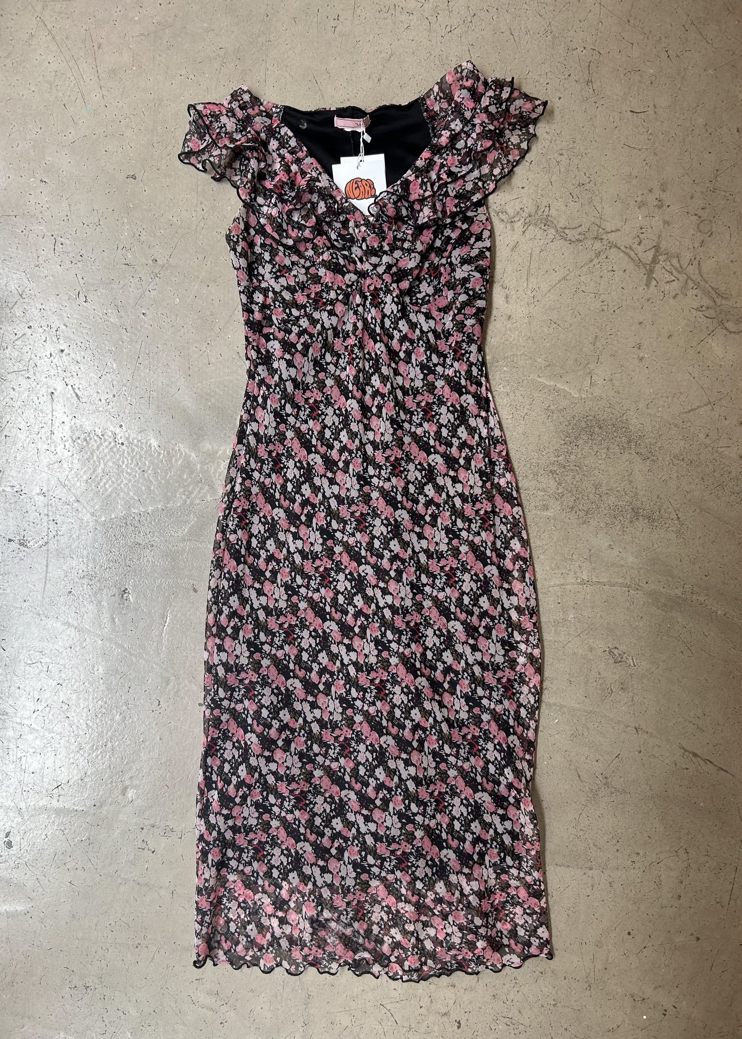 Vintage 00s Lana Del Rey Style Floral Ruffled Midi Dress