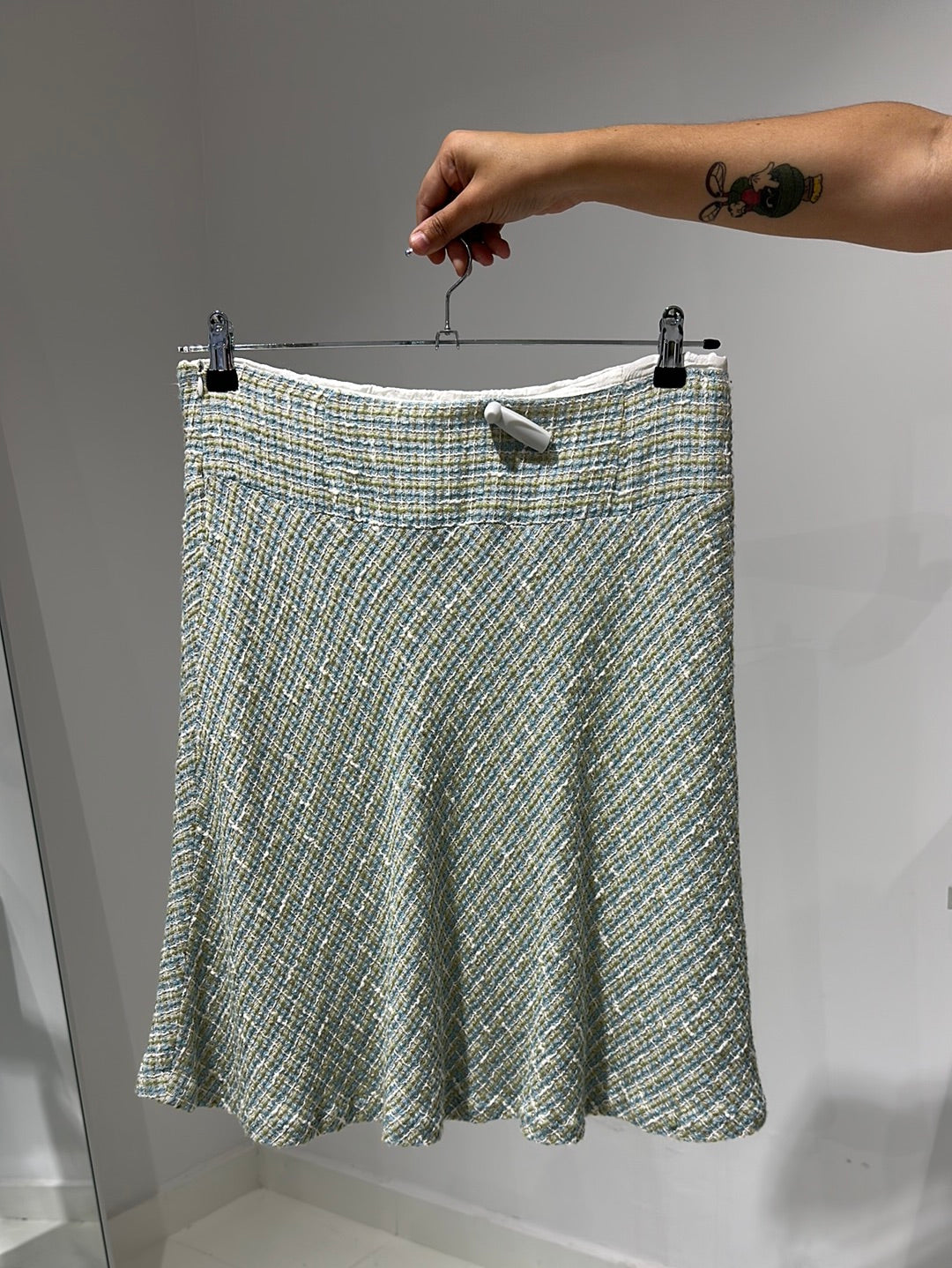 Vintage 00s Coquette Tweed Midi Skirt In Blue