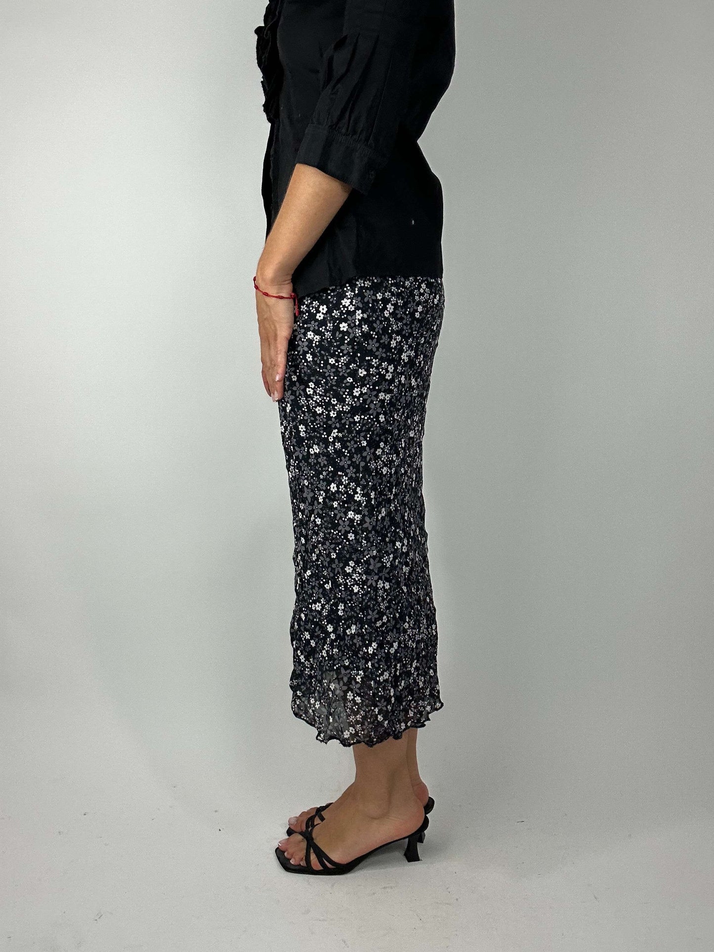 Vintage 90s Floral Low Rise Midi Skirt
