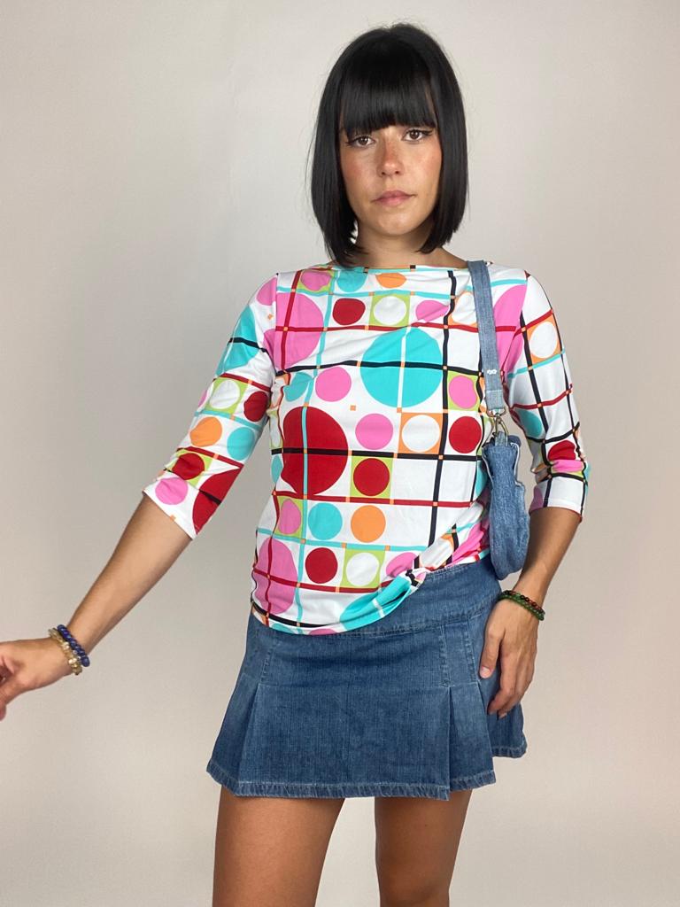 Vintage Y2K Geometric Print Pop Art Lycra Top