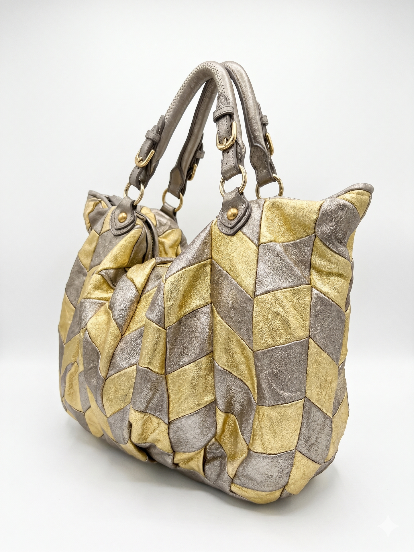 Rare Vintage 00s Miu Miu Braided Gold And Silver Maxi Bag