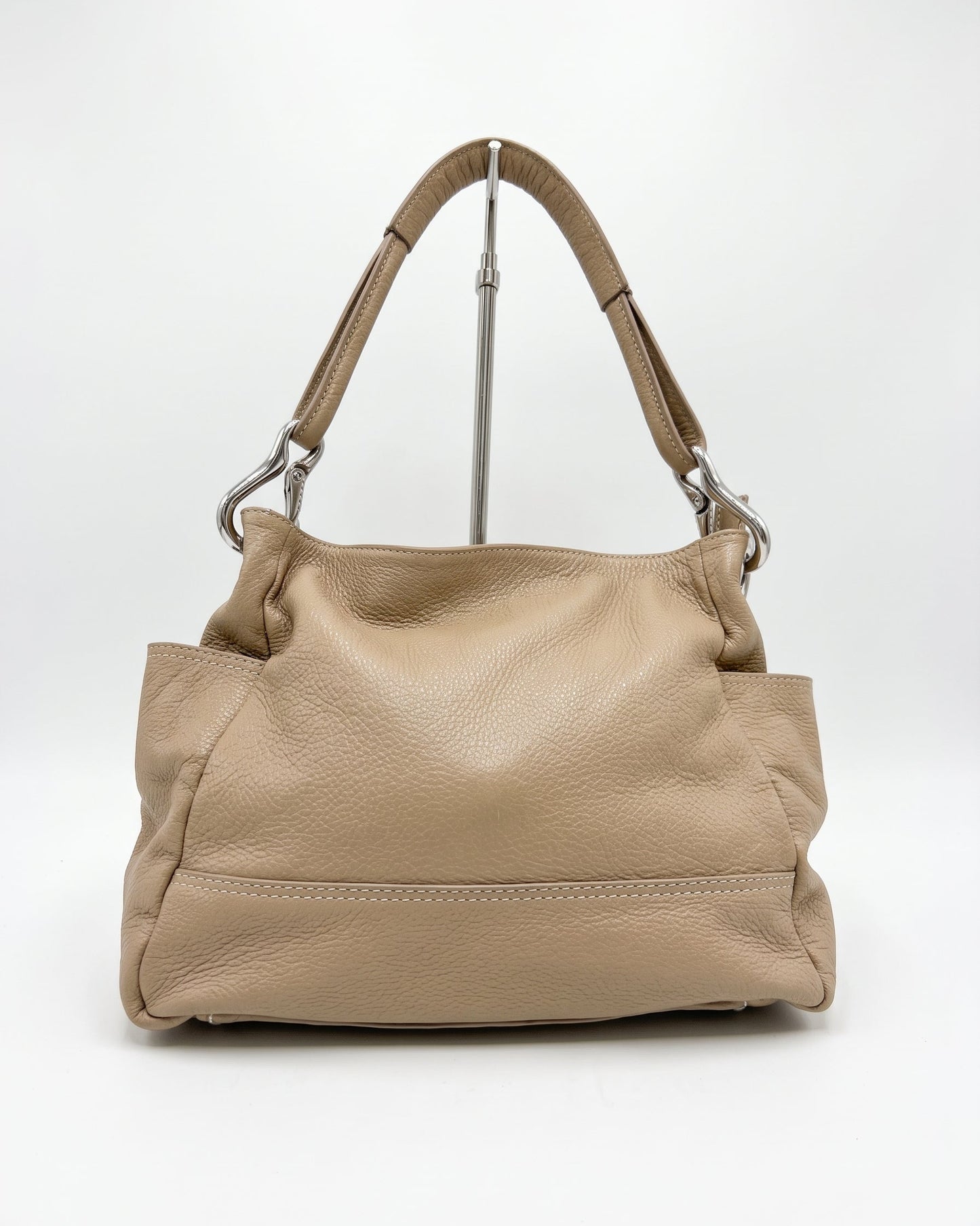 Vintage Y2K Gucci Hobo Style Leather Maxi Bag In Beige