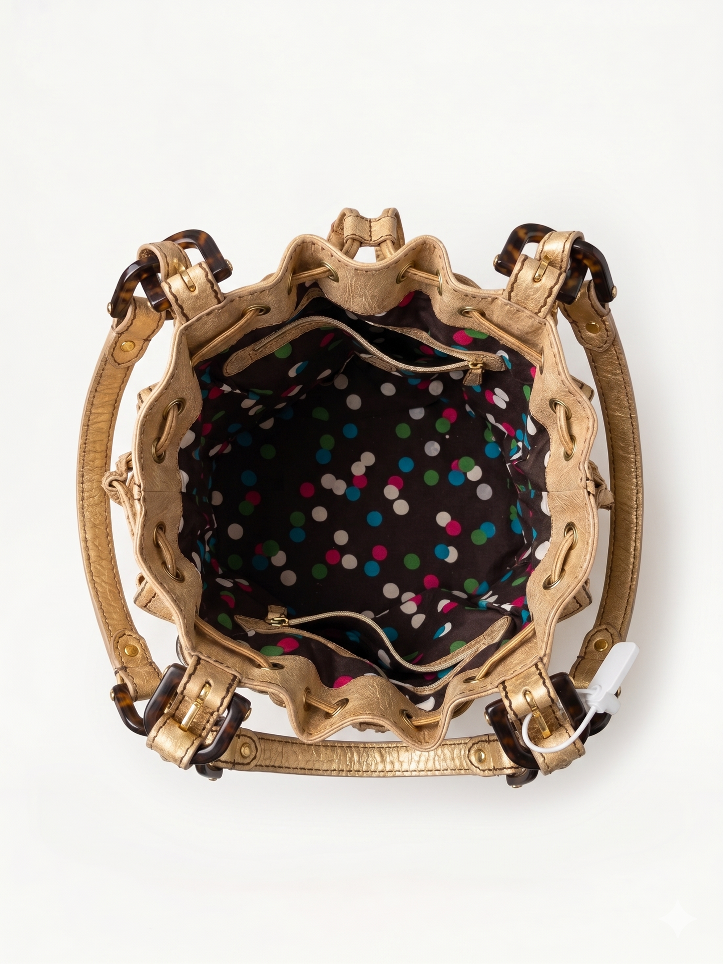 Vintage 00s Kenzo Boho Shoulder Bag With Pockets In Gold With Fringes