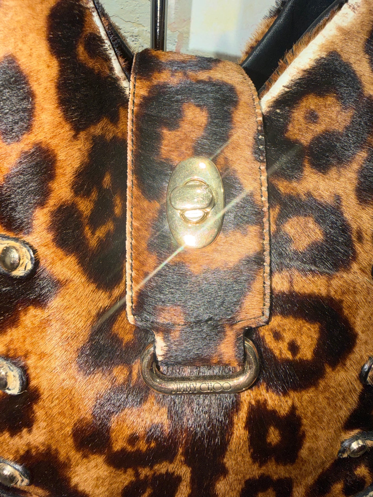 Rare Vintage Y2K Jimmy Choo Fur Leopard Berlin Style Bandage Shoulder Bag