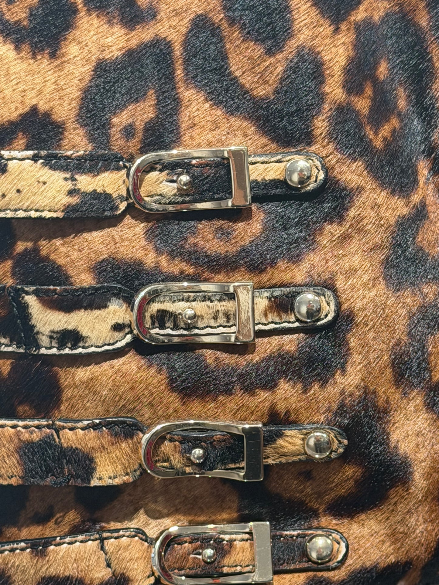 Rare Vintage Y2K Jimmy Choo Fur Leopard Berlin Style Bandage Shoulder Bag
