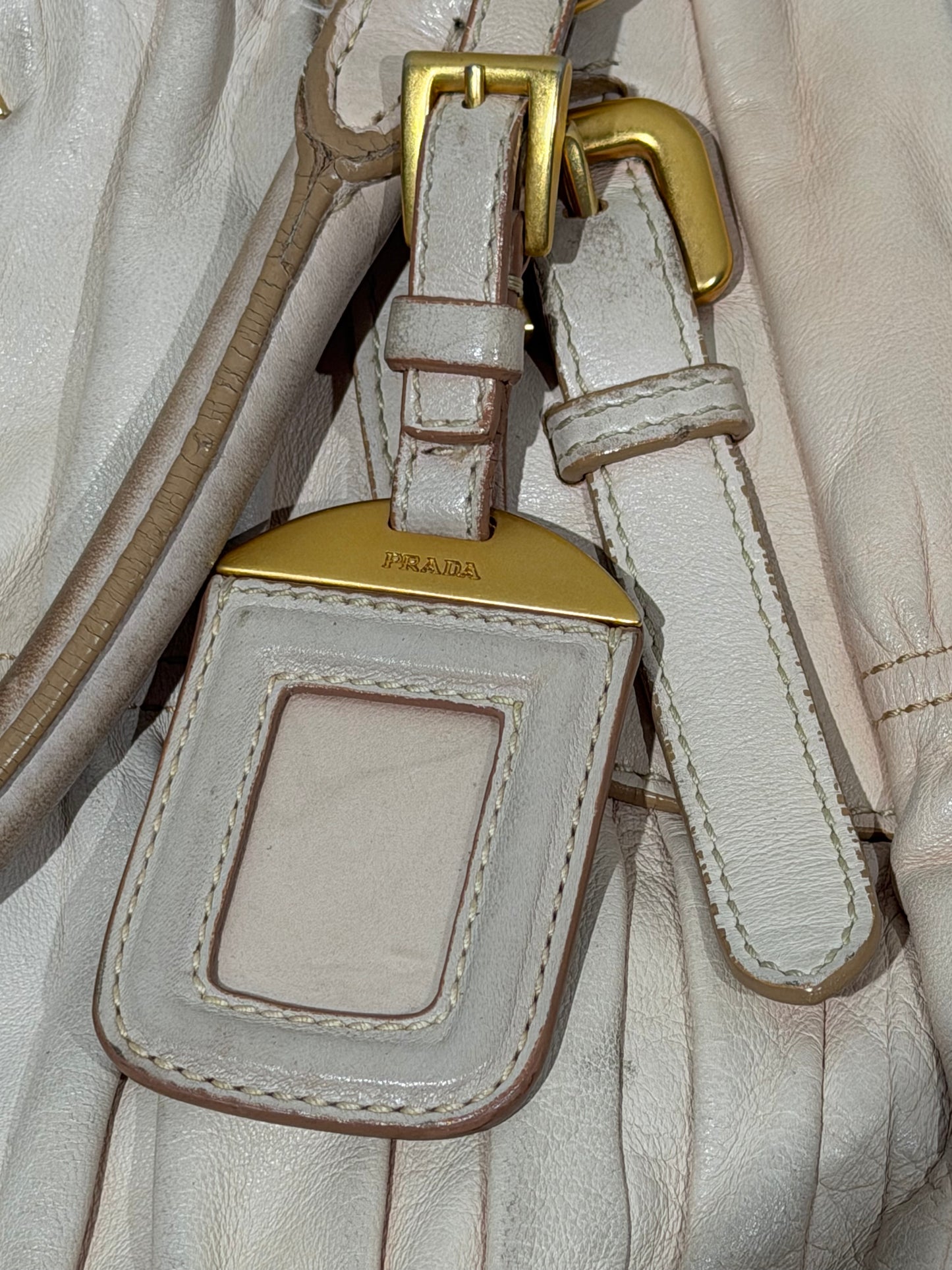 Archive Vintage 00s Prada Ruched Leather Bag In Pastel Pink