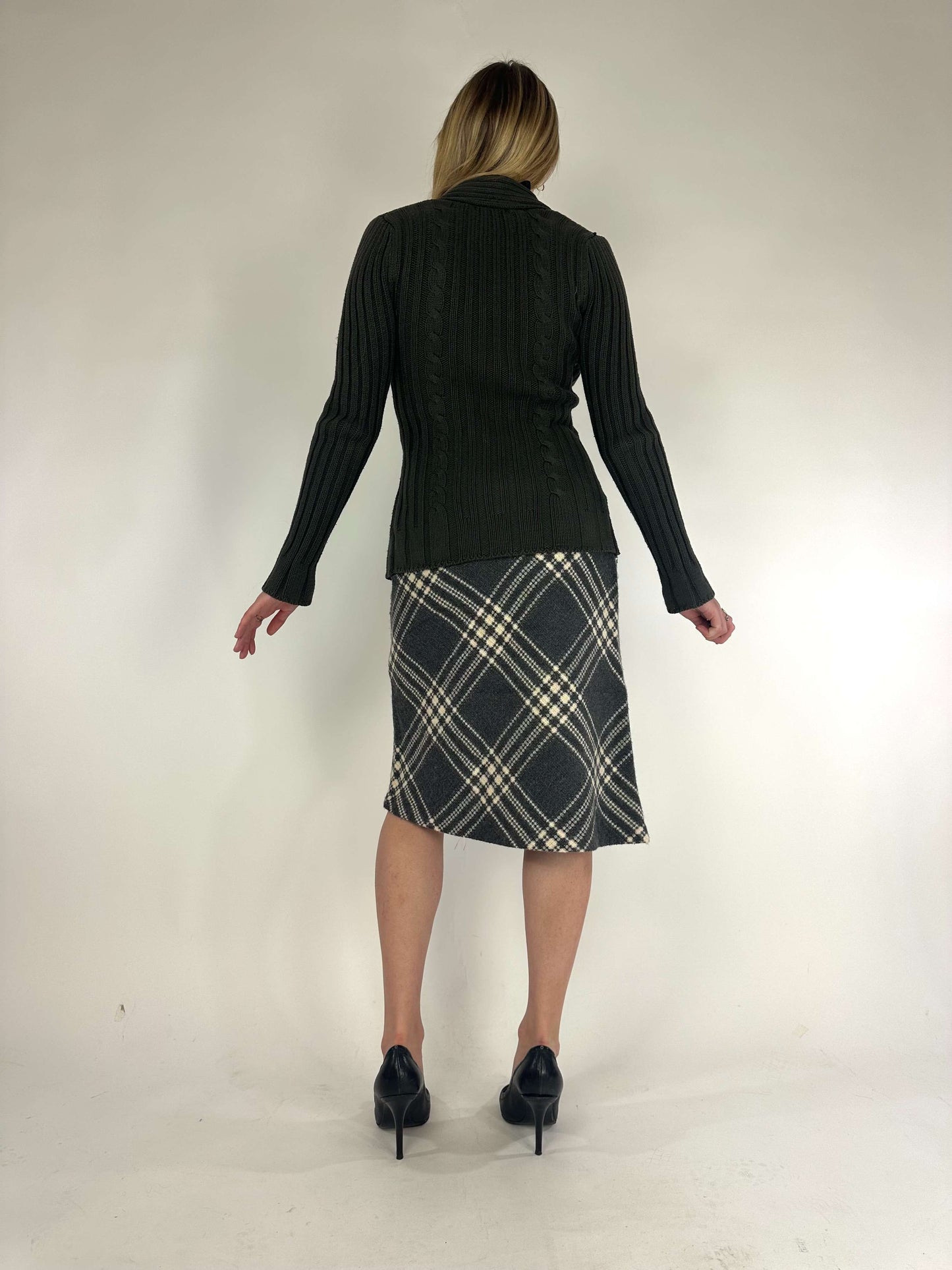 Vintage Late 90s Corporate Siren Plaid Midi Skirt