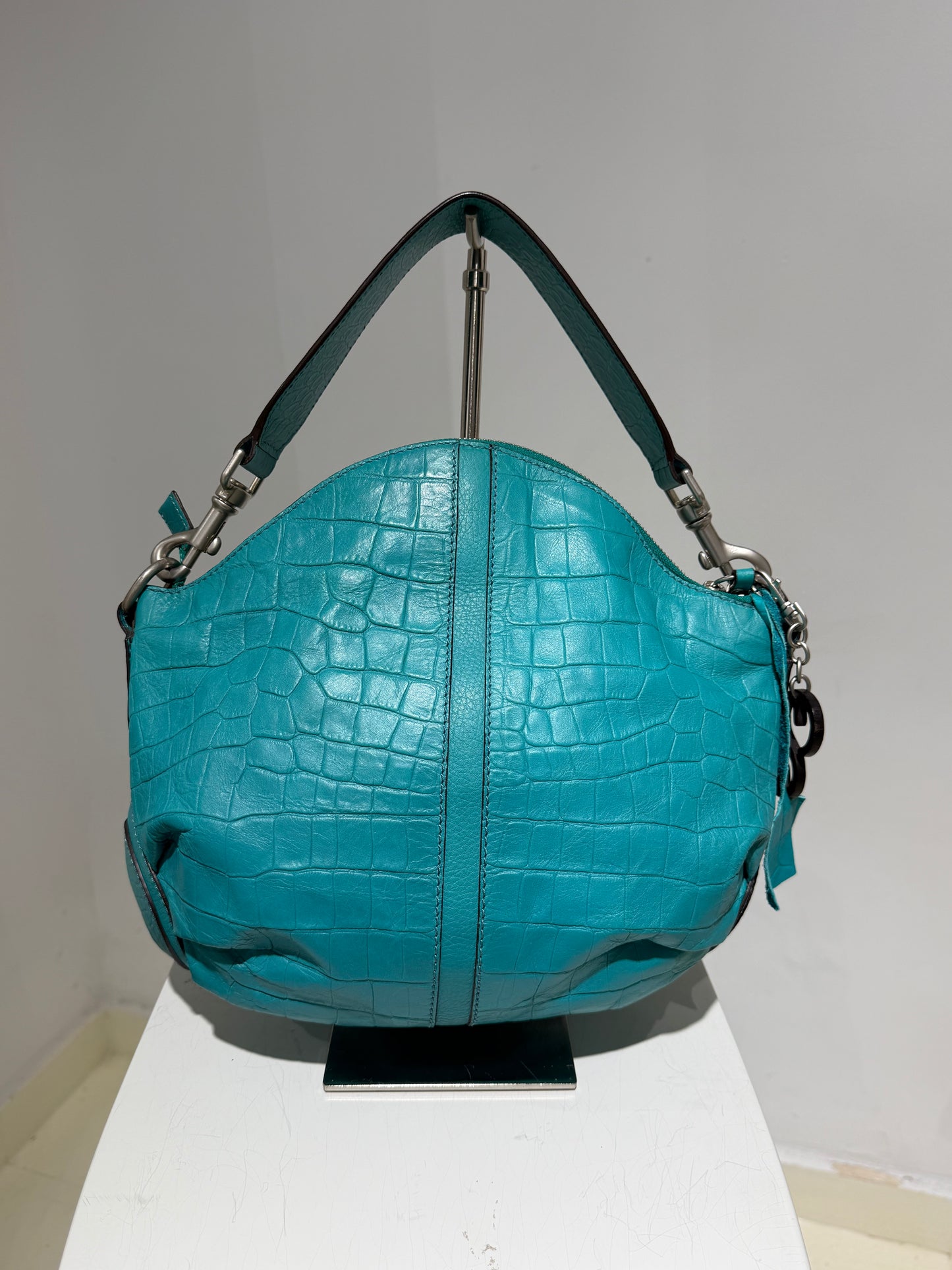 Vintage Y2K ESCADA Cocodrile Turqoise Rounded Shoulder Bag