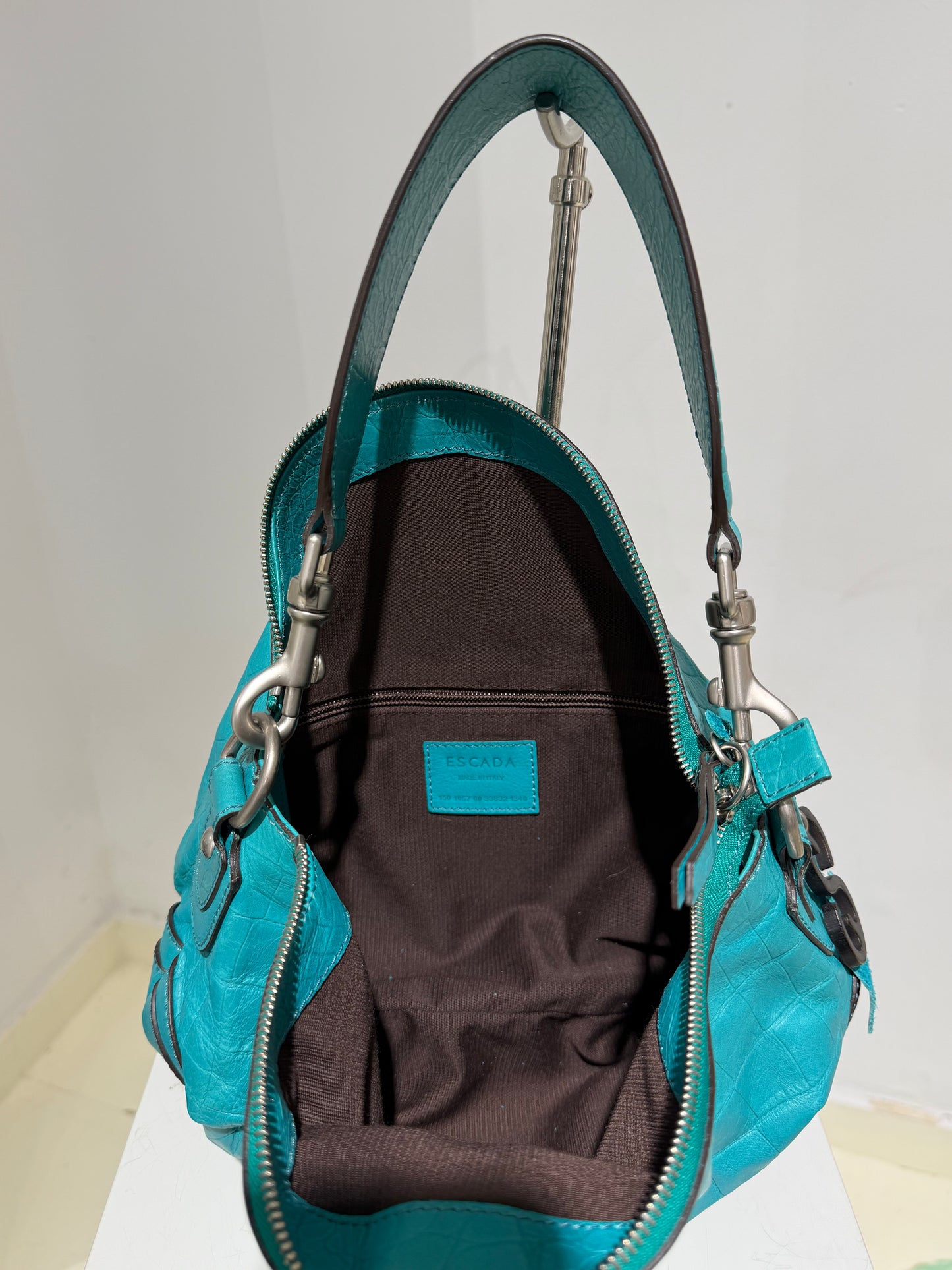 Vintage Y2K ESCADA Cocodrile Turqoise Rounded Shoulder Bag