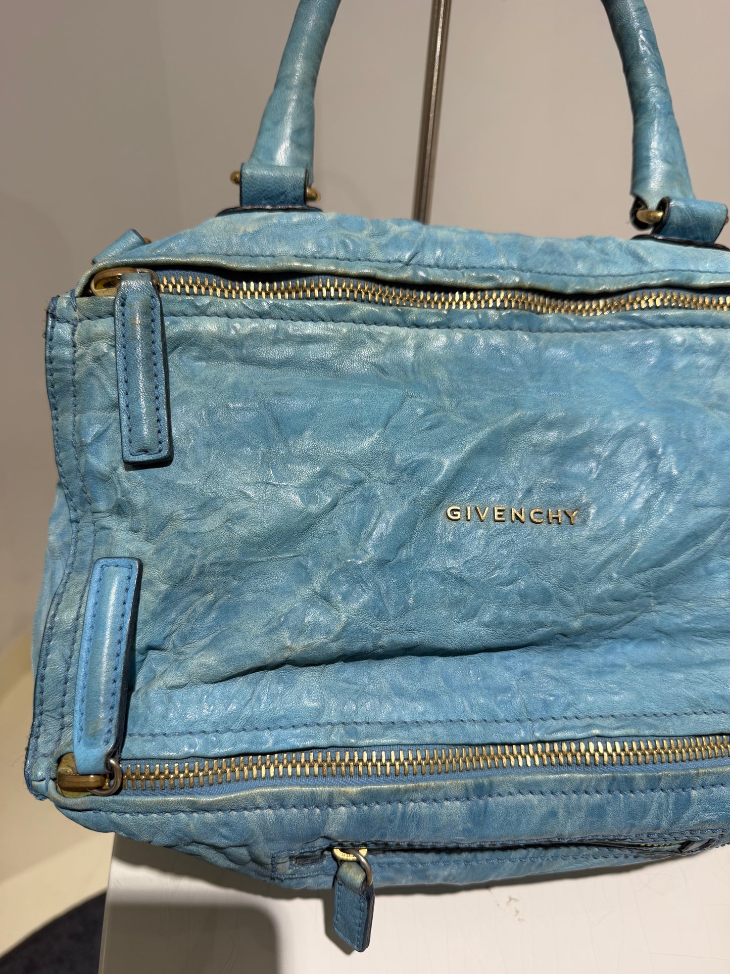Rare Archive Vintage 00s Givenchy Pandora Ruched Maxi Bag In Turqoise