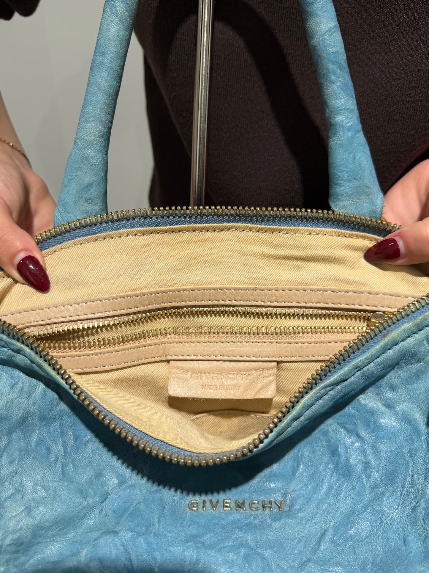 Rare Archive Vintage 00s Givenchy Pandora Ruched Maxi Bag In Turqoise