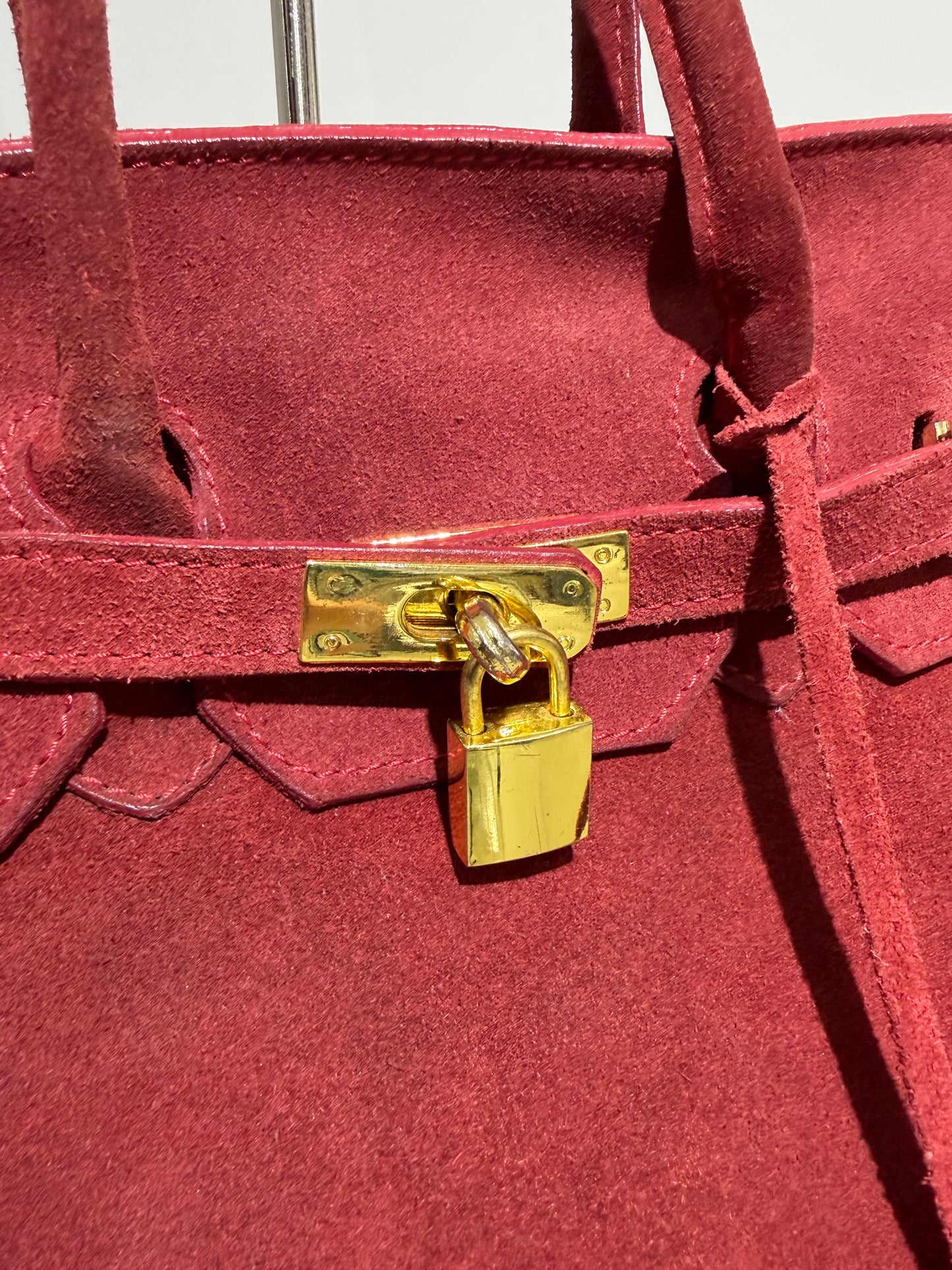 Vintage Y2K Birkin Style Worn Effect Leather Maxi Bag Ashley Olsen Style In Burgundy