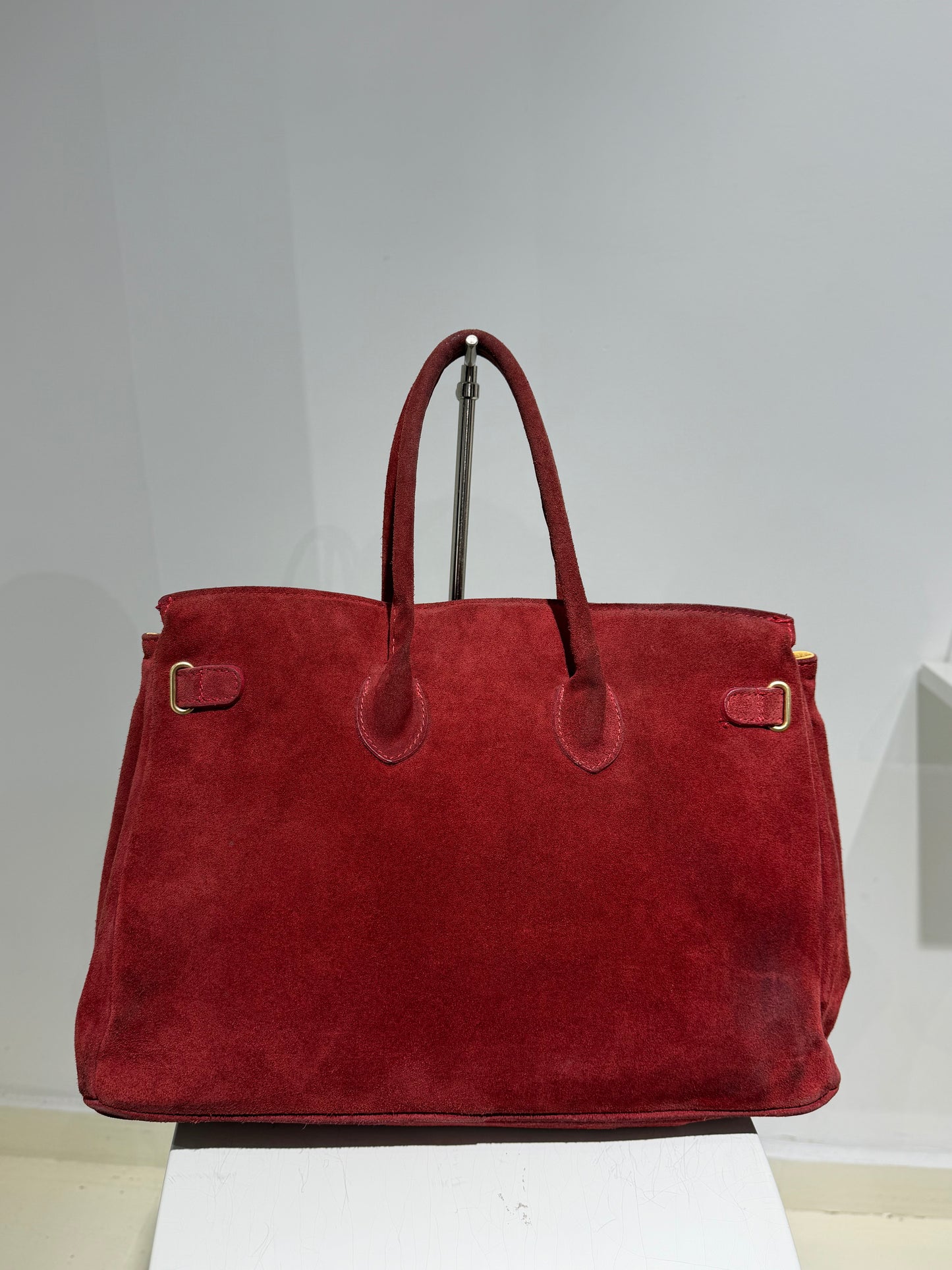 Vintage Y2K Birkin Style Worn Effect Leather Maxi Bag Ashley Olsen Style In Burgundy