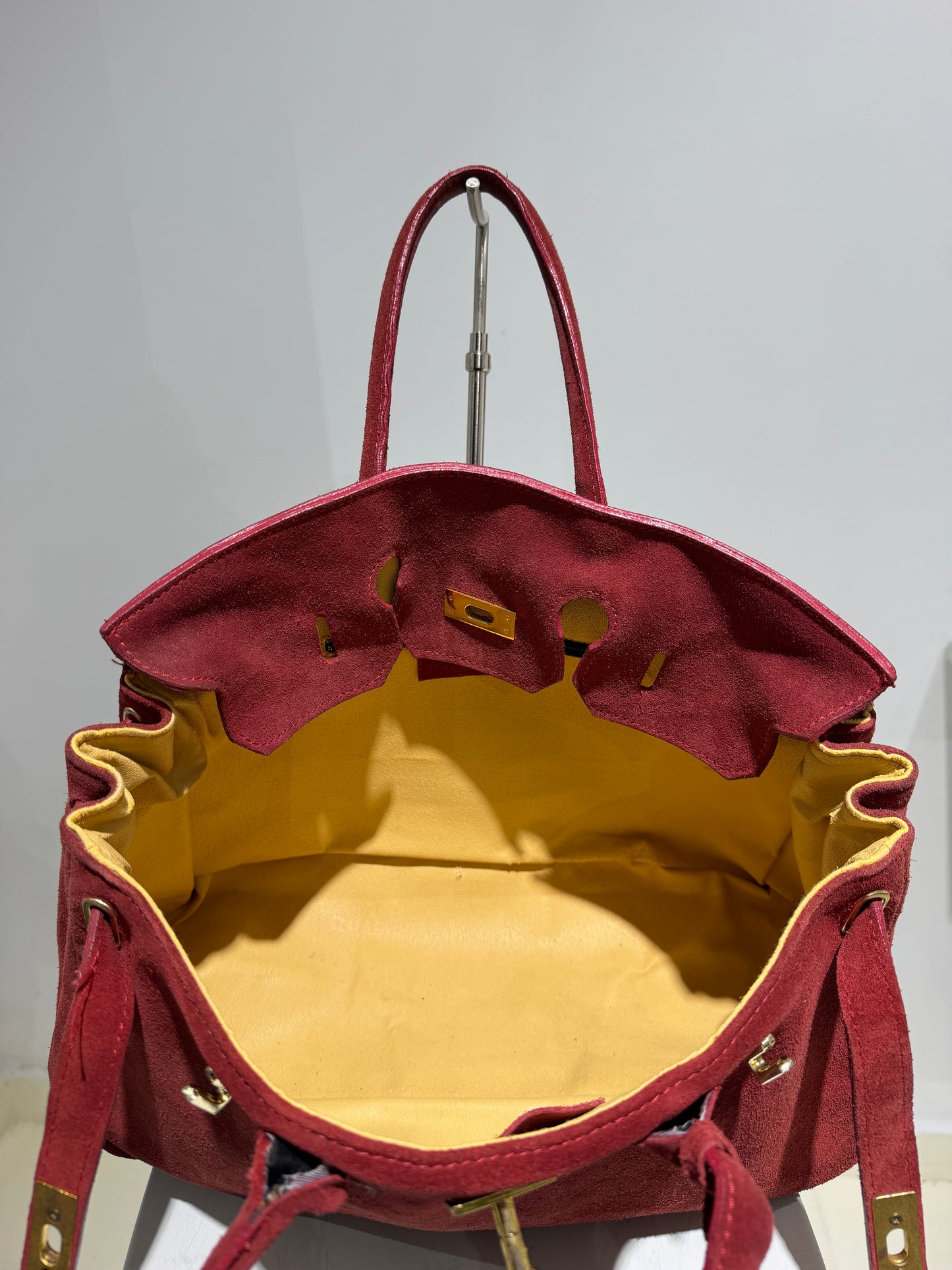 Vintage Y2K Birkin Style Worn Effect Leather Maxi Bag Ashley Olsen Style In Burgundy