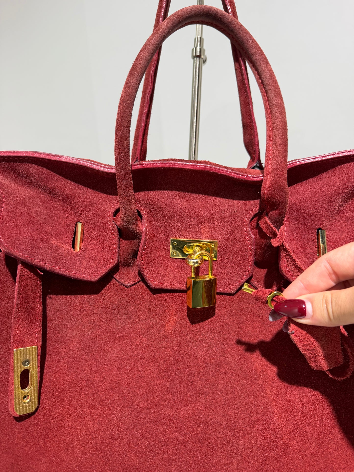Vintage Y2K Birkin Style Worn Effect Leather Maxi Bag Ashley Olsen Style In Burgundy