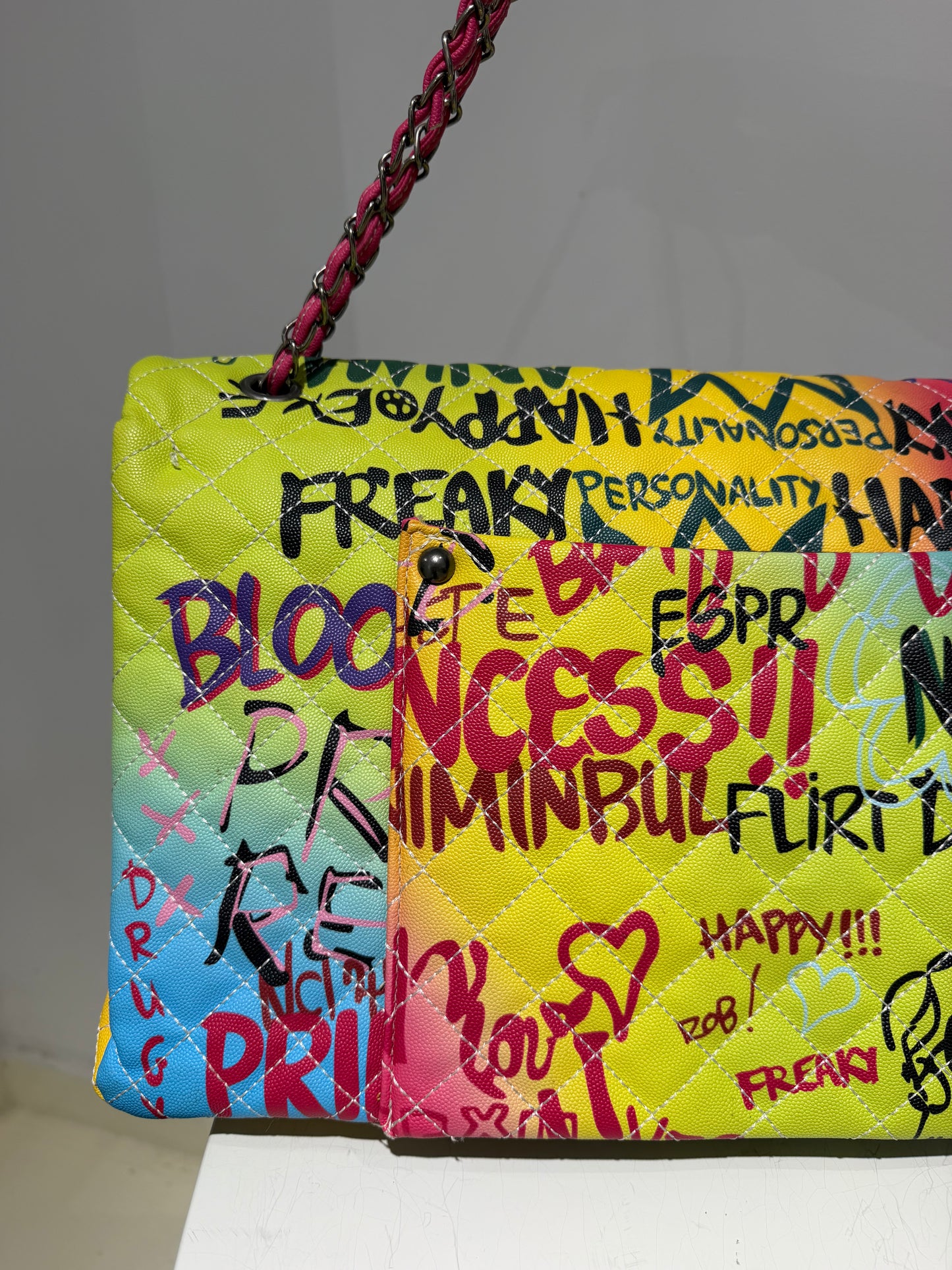 Vintage Y2K Graffity Chanel Inspired Chained Crossbody Bag