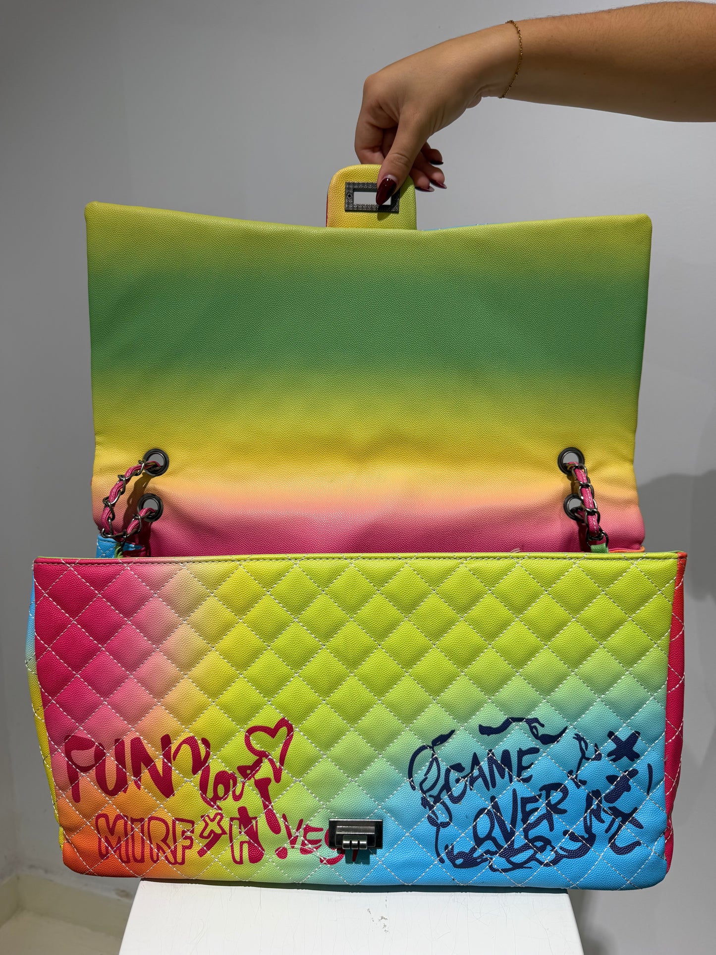 Vintage Y2K Graffity Chanel Inspired Chained Crossbody Bag
