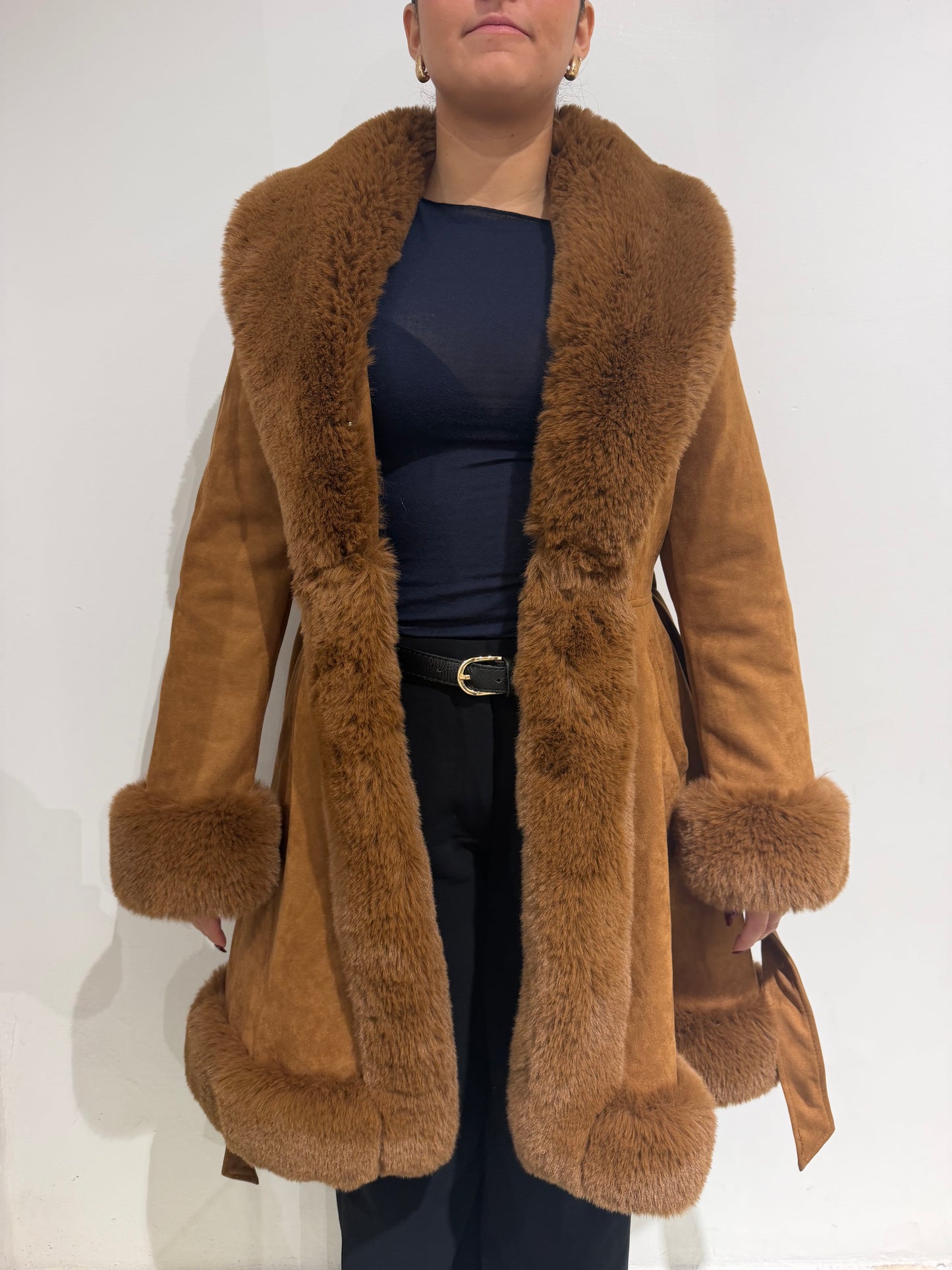 Super Rare Vintage 90s Afghan Furry Maxi Coat In Dark Beige 70s Cut