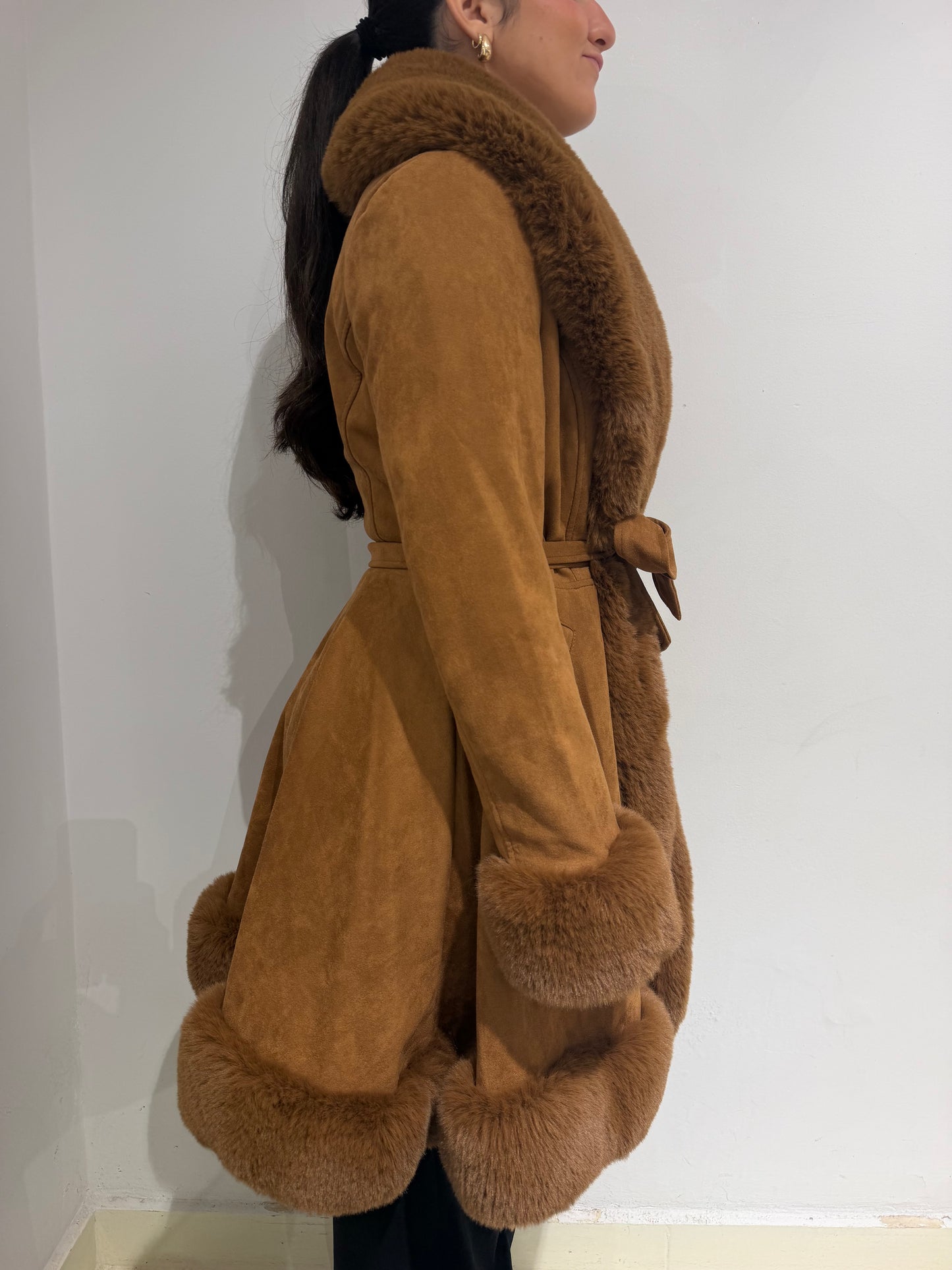 Super Rare Vintage 90s Afghan Furry Maxi Coat In Dark Beige 70s Cut