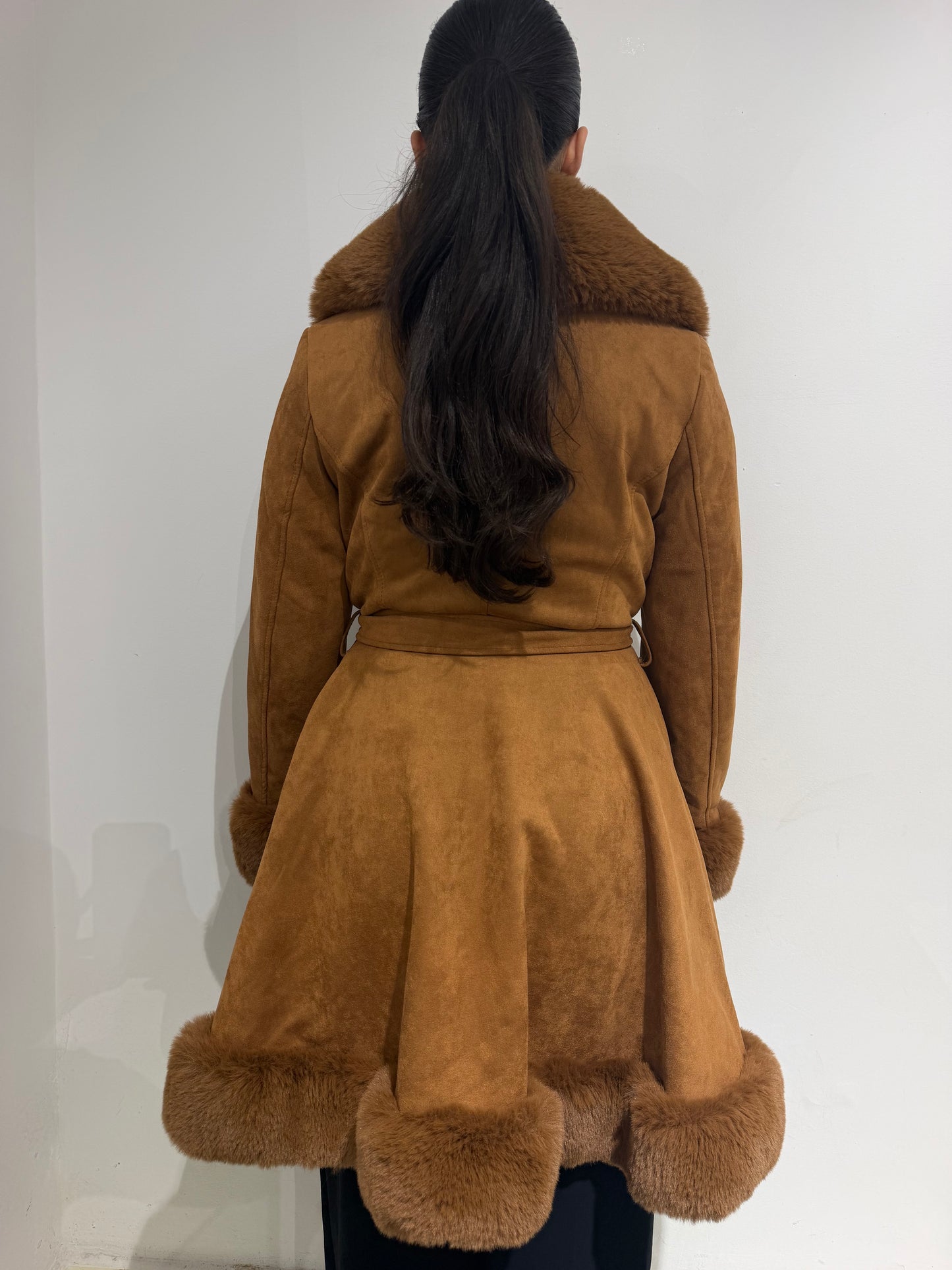 Super Rare Vintage 90s Afghan Furry Maxi Coat In Dark Beige 70s Cut