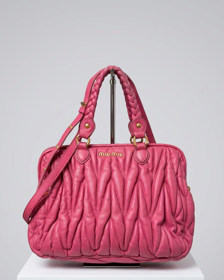 Rare Vintage 00s Miu Miu Viral Ruched Hand Bag In Fucsia