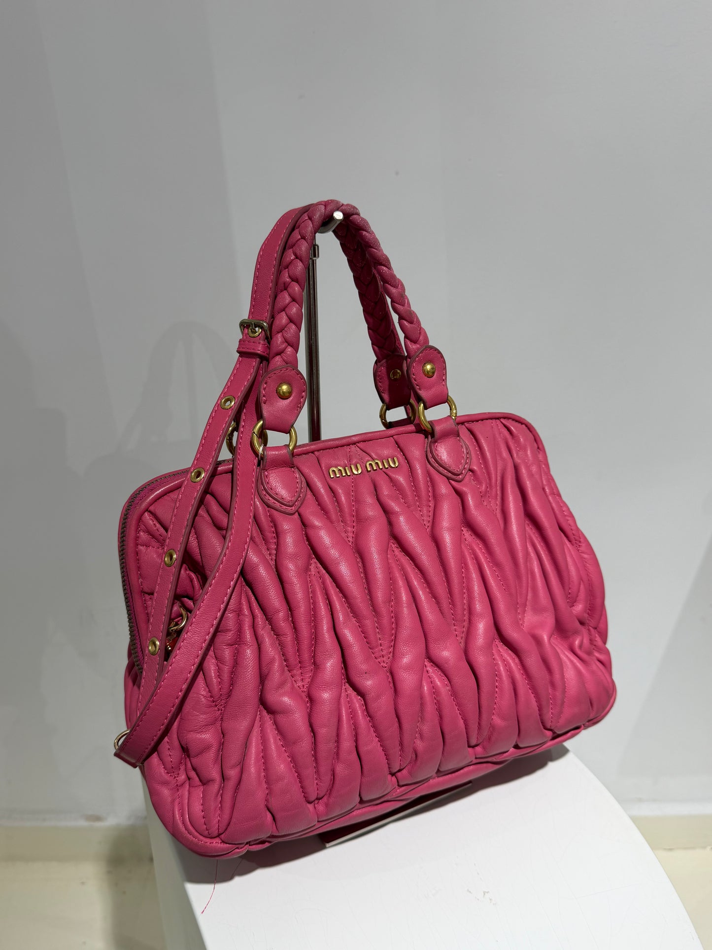 Rare Vintage 00s Miu Miu Viral Ruched Hand Bag In Fucsia