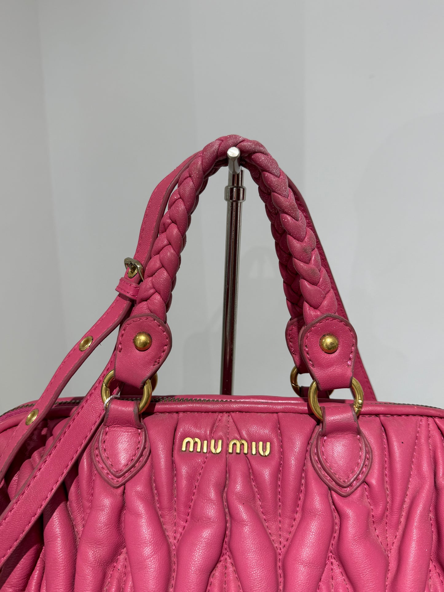 Rare Vintage 00s Miu Miu Viral Ruched Hand Bag In Fucsia
