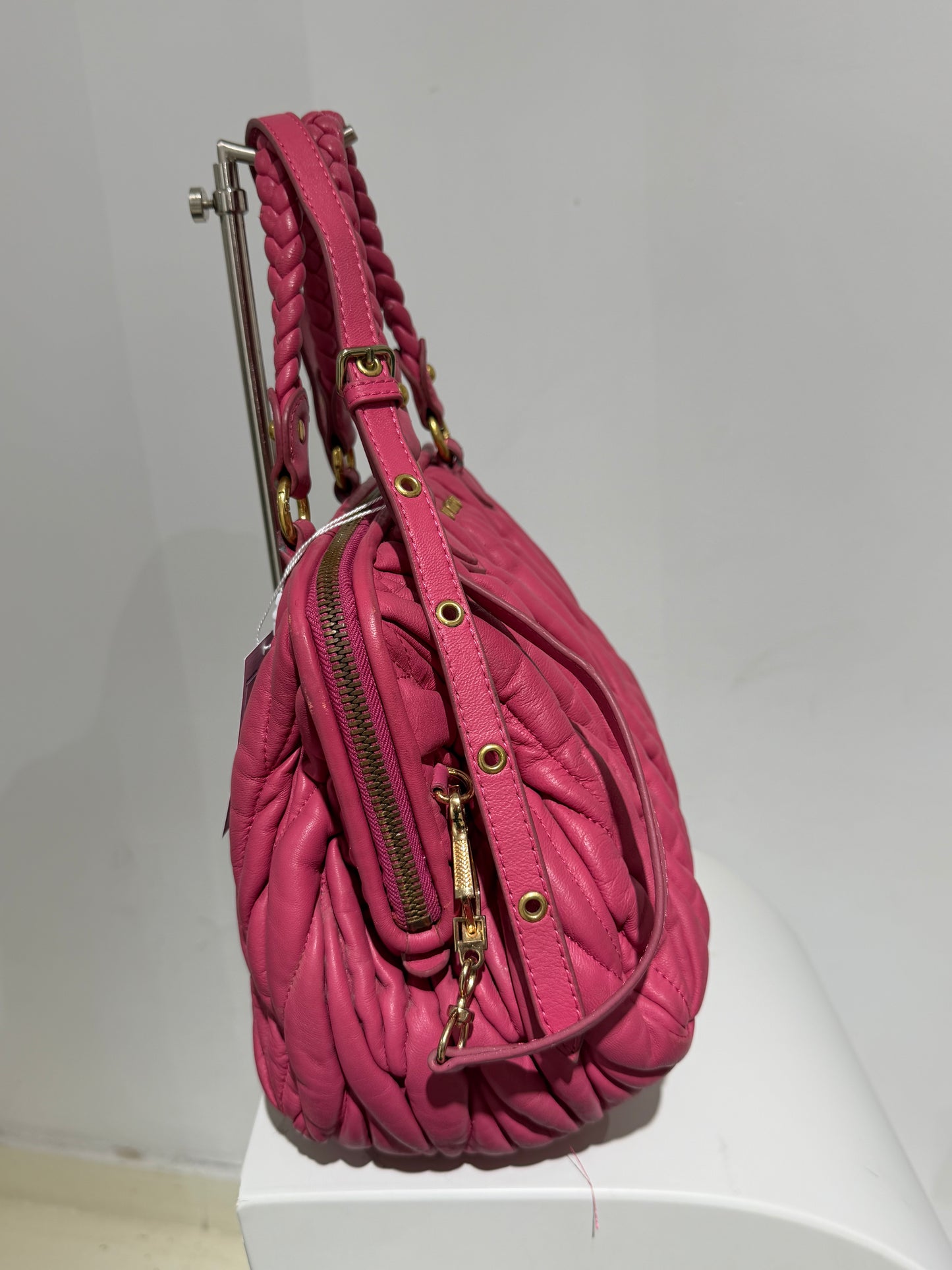 Rare Vintage 00s Miu Miu Viral Ruched Hand Bag In Fucsia