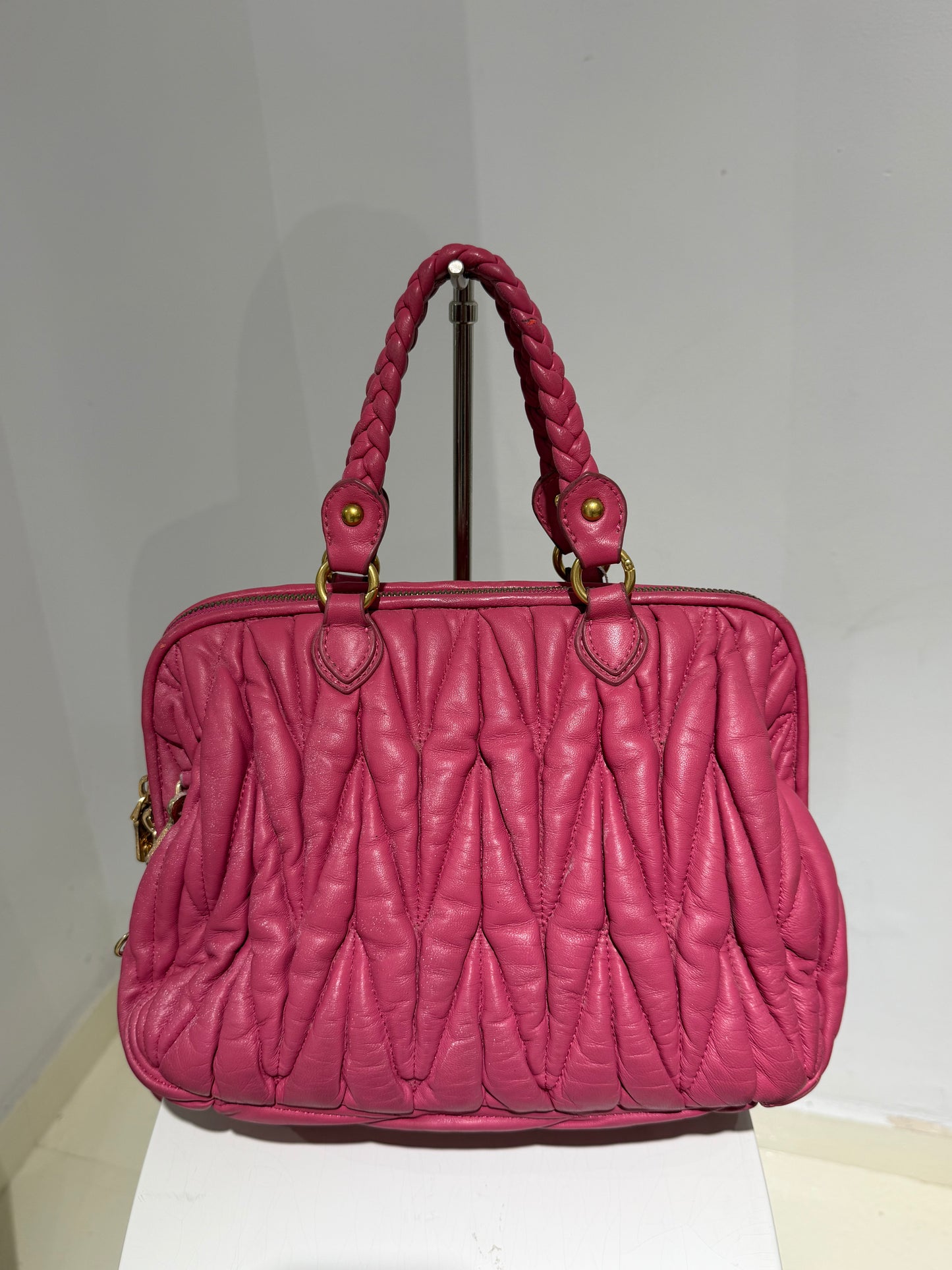Rare Vintage 00s Miu Miu Viral Ruched Hand Bag In Fucsia