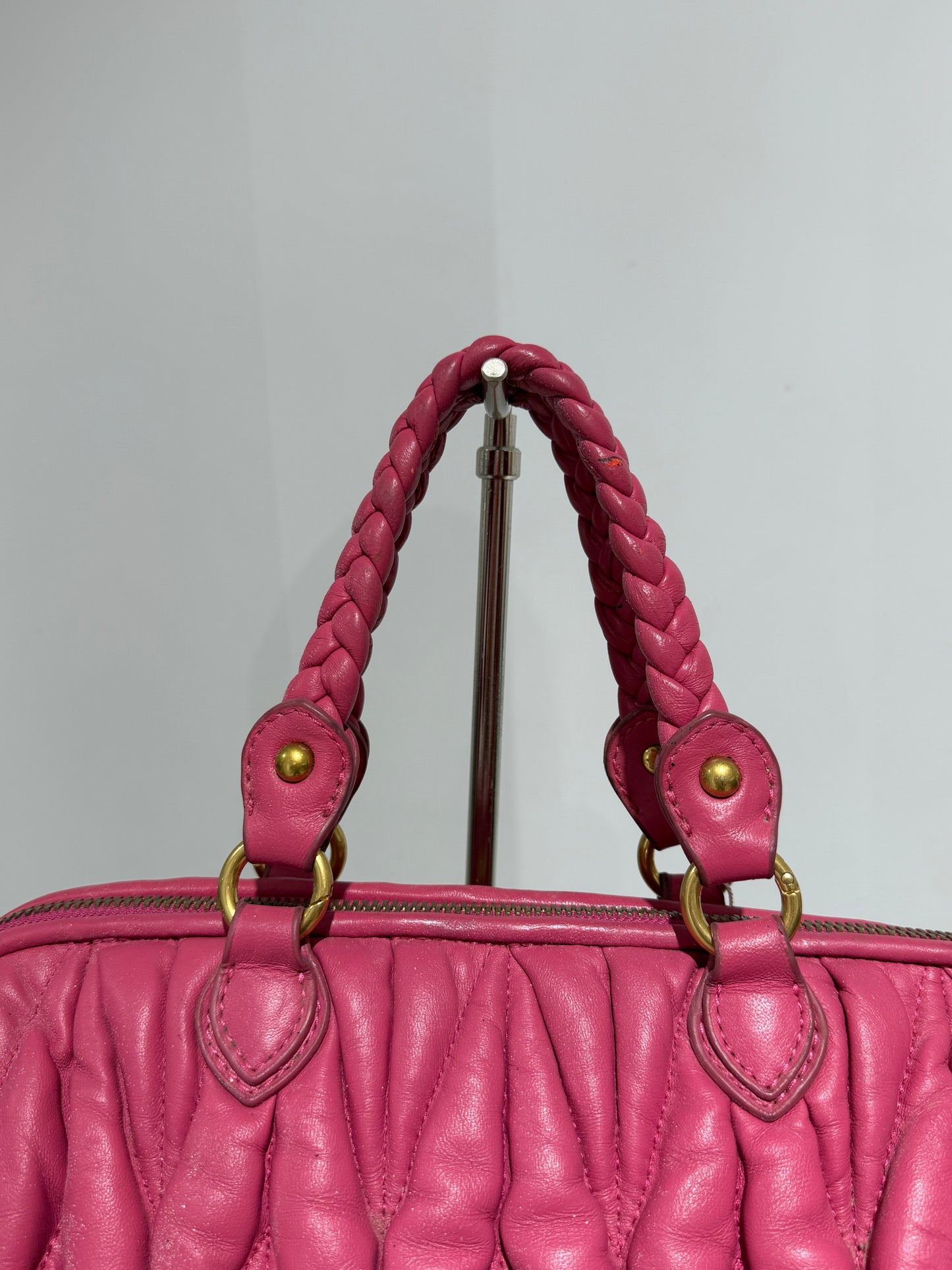 Rare Vintage 00s Miu Miu Viral Ruched Hand Bag In Fucsia