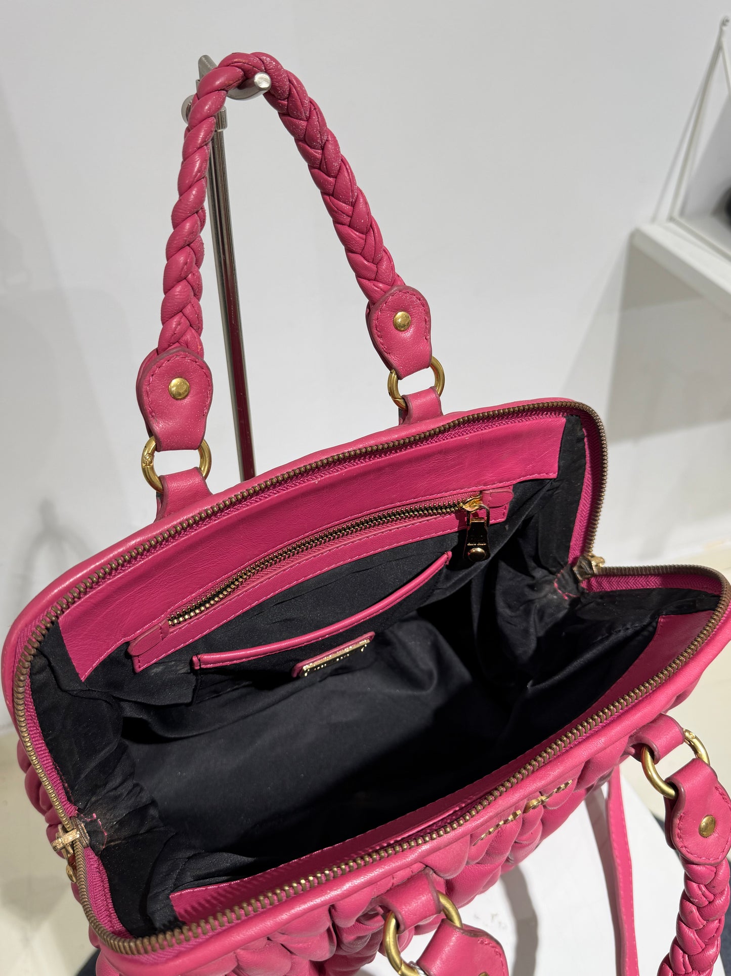 Rare Vintage 00s Miu Miu Viral Ruched Hand Bag In Fucsia